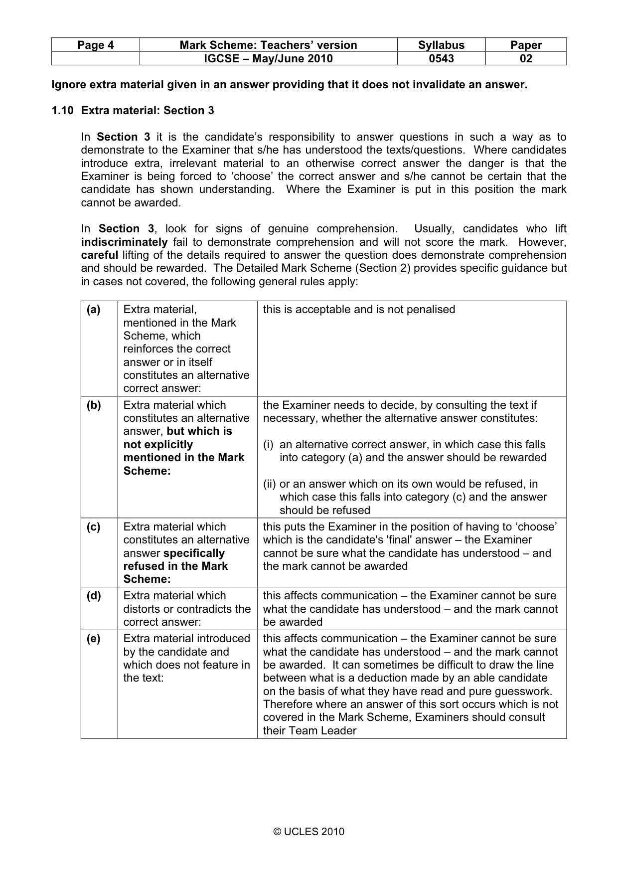 Mark scheme, page 4 of 10