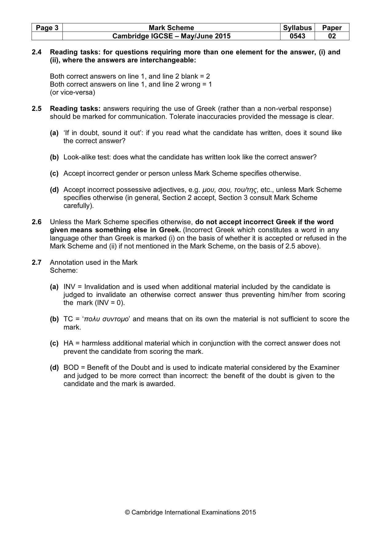 Mark scheme, page 3 of 9