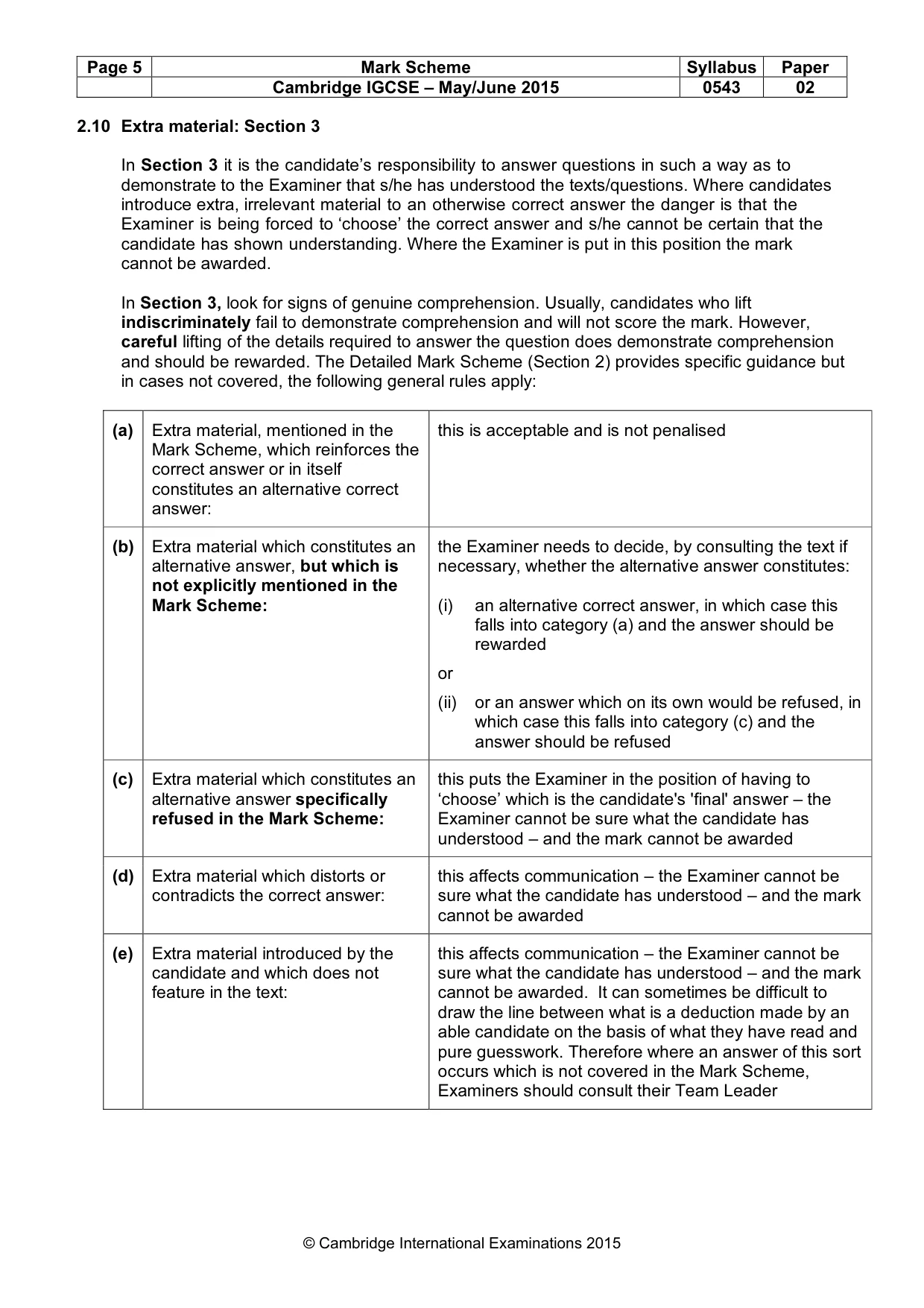 Mark scheme, page 5 of 9