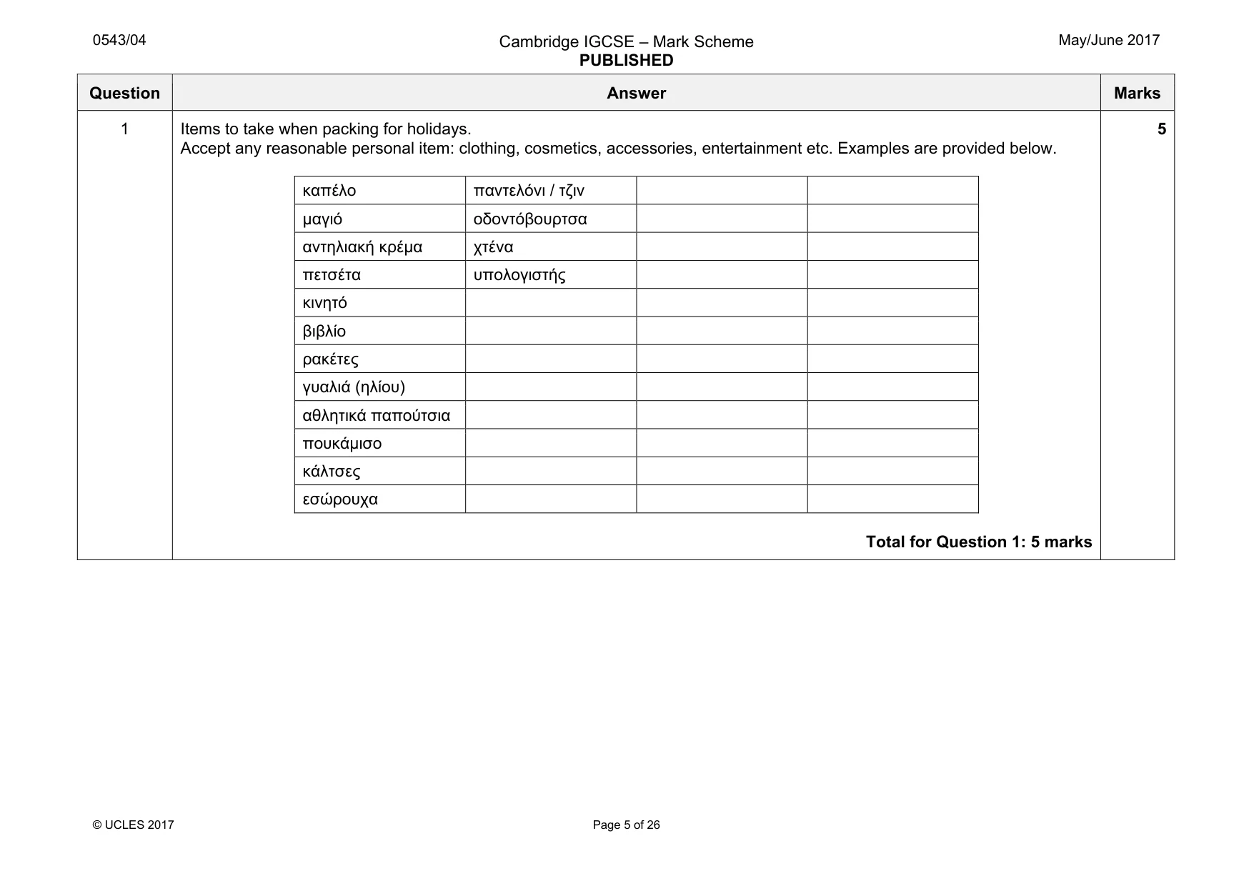 Mark scheme, page 5 of 26