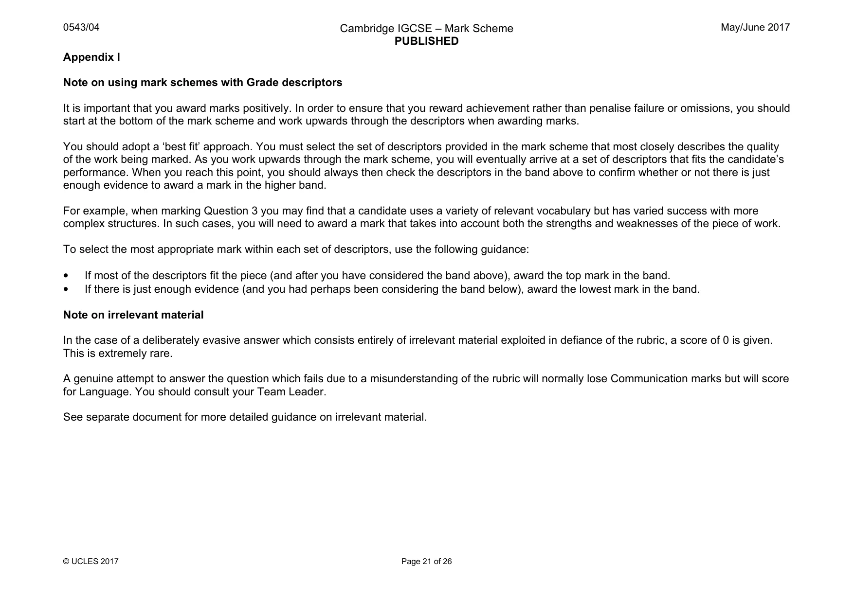 Mark scheme, page 21 of 26