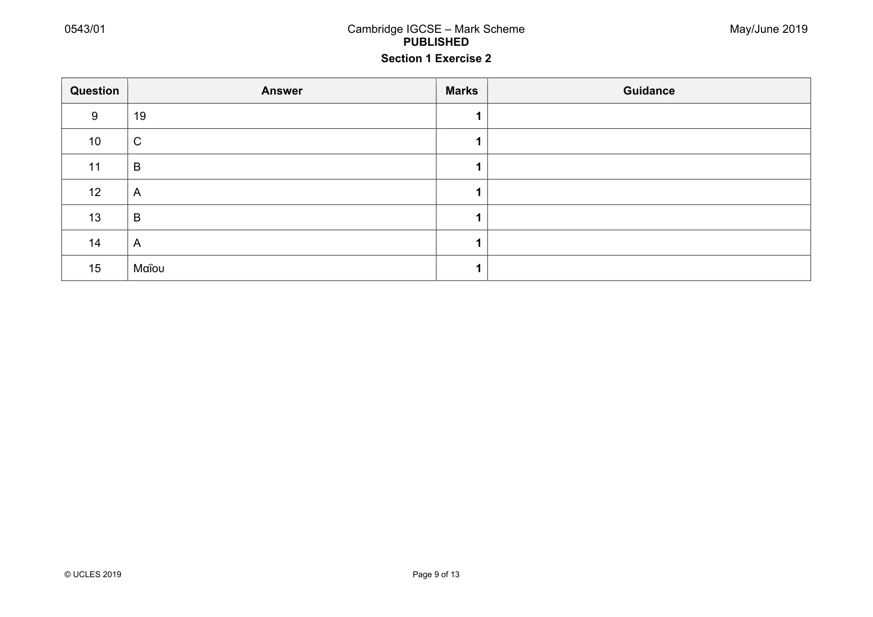Mark scheme, page 9 of 13