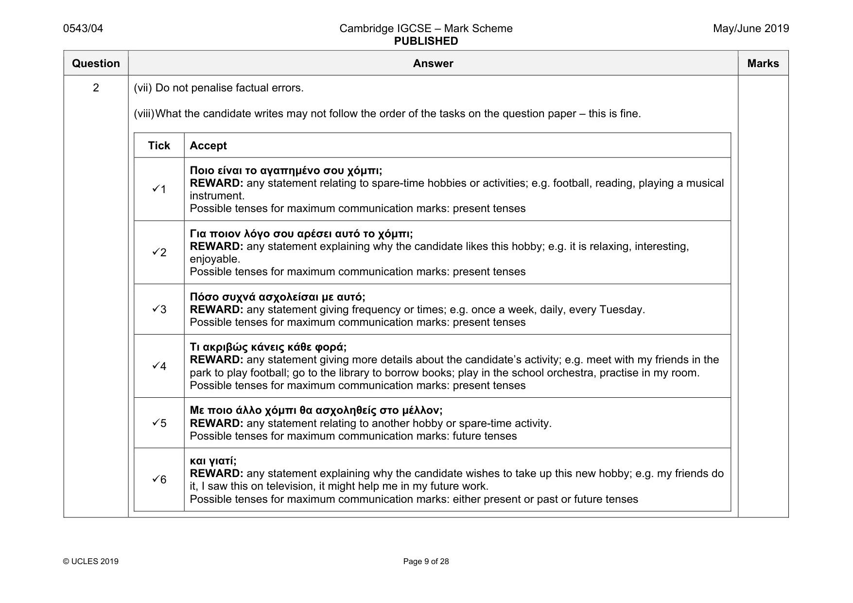 Mark scheme, page 9 of 28