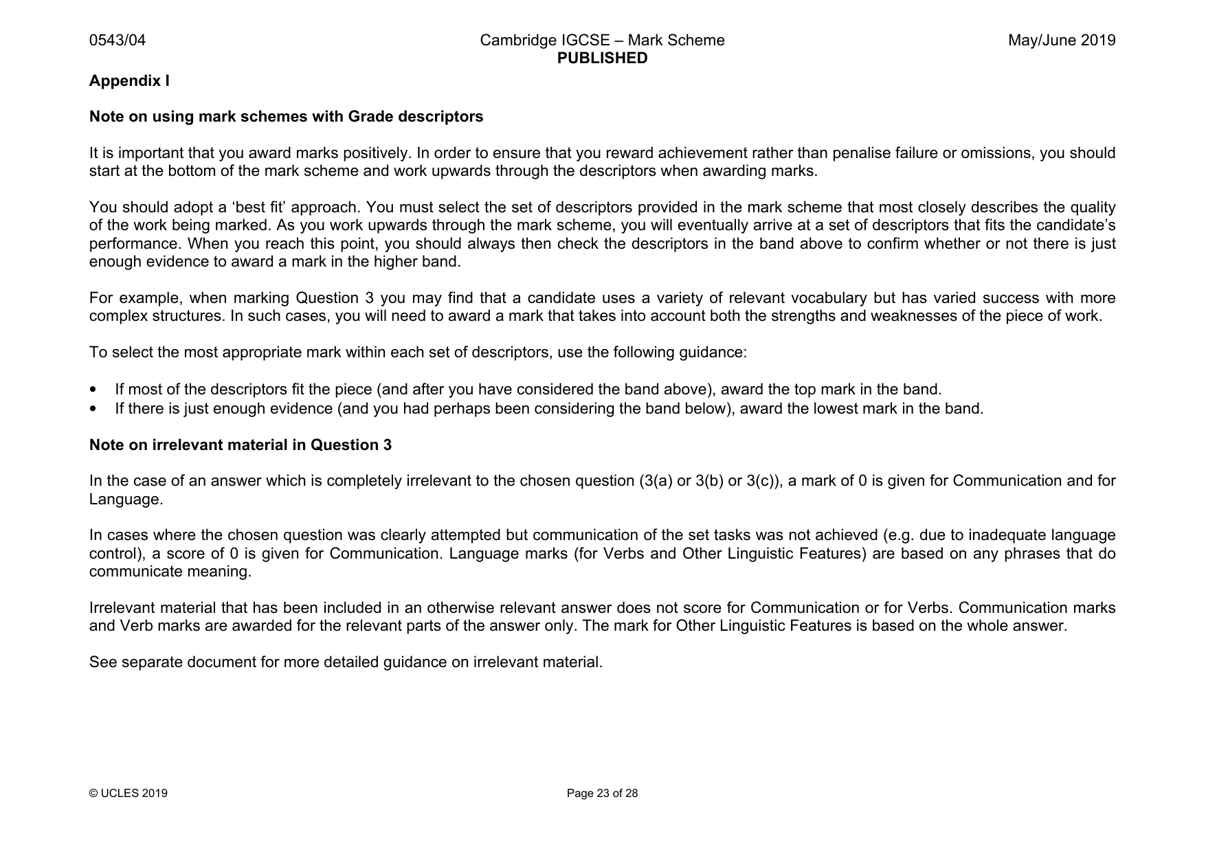 Mark scheme, page 23 of 28