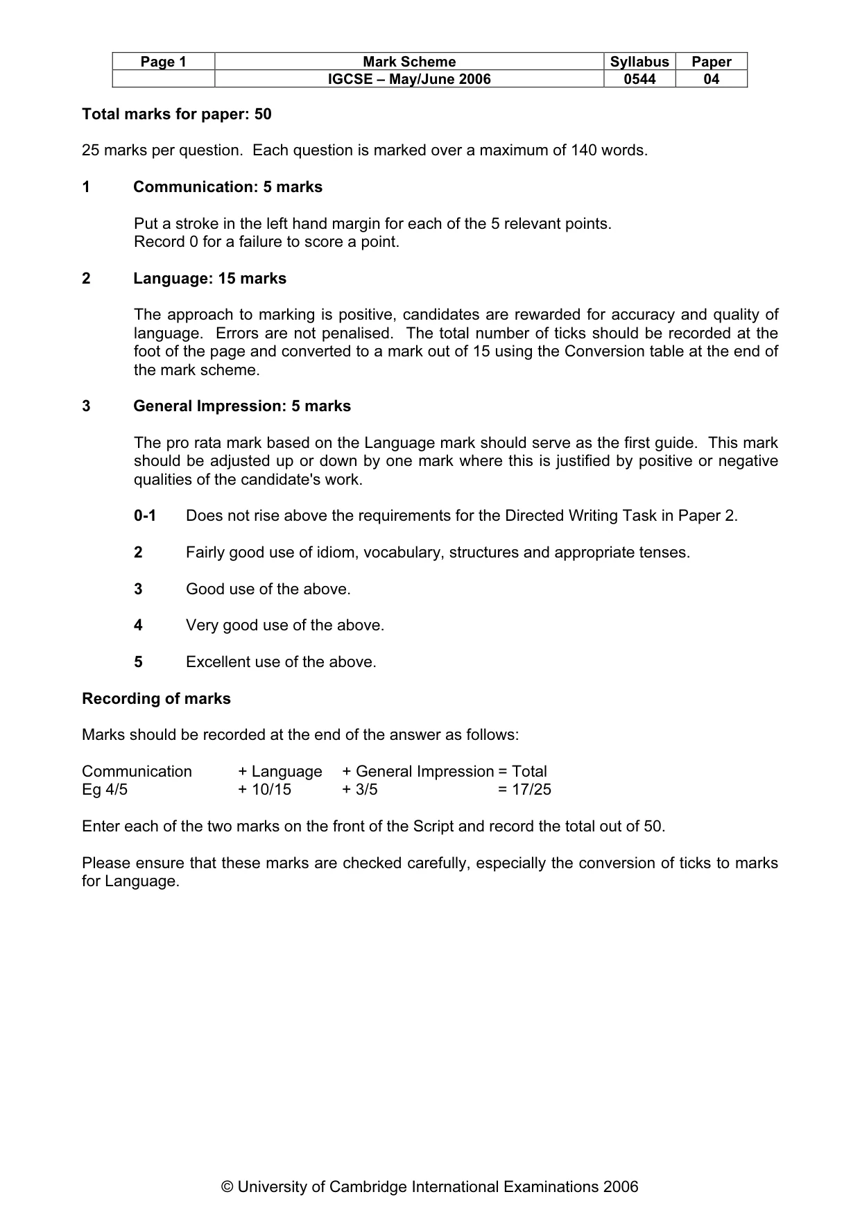Mark scheme, page 2 of 9