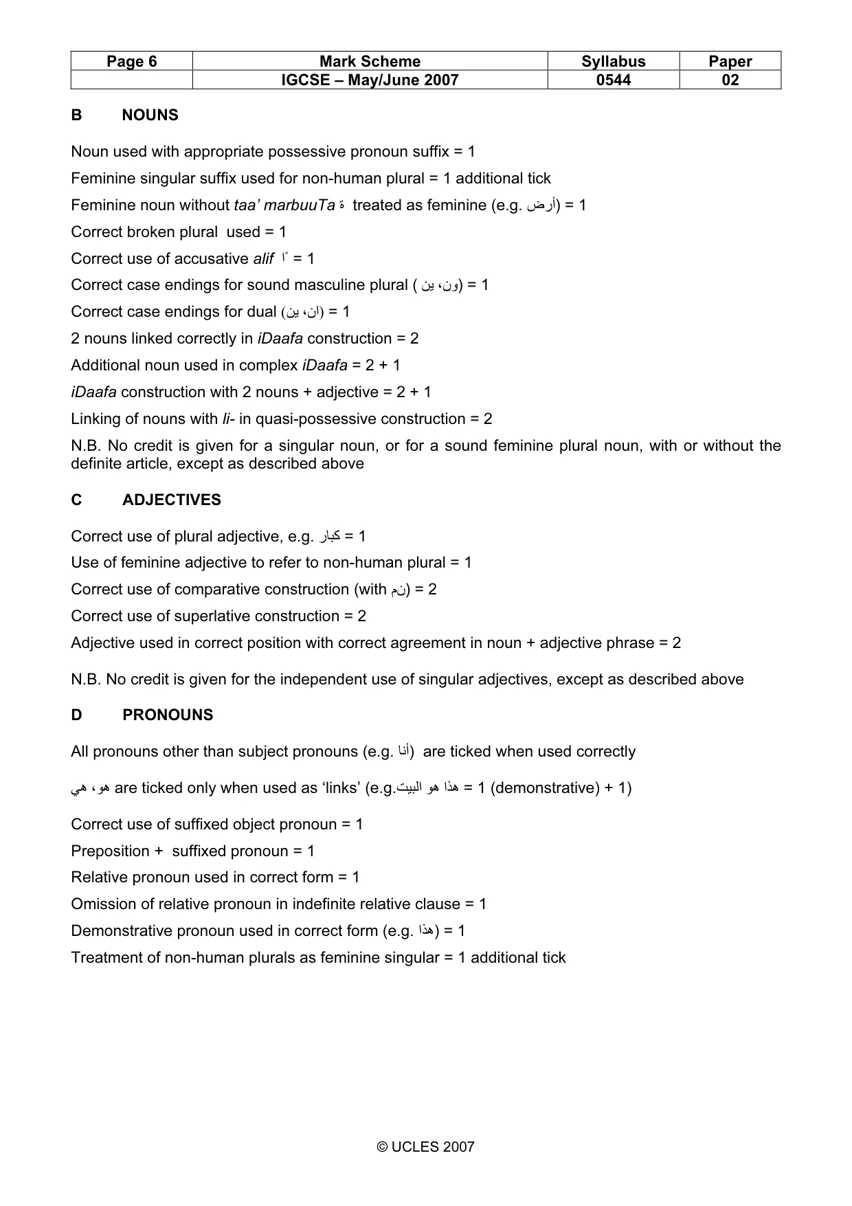 Mark scheme, page 6 of 8