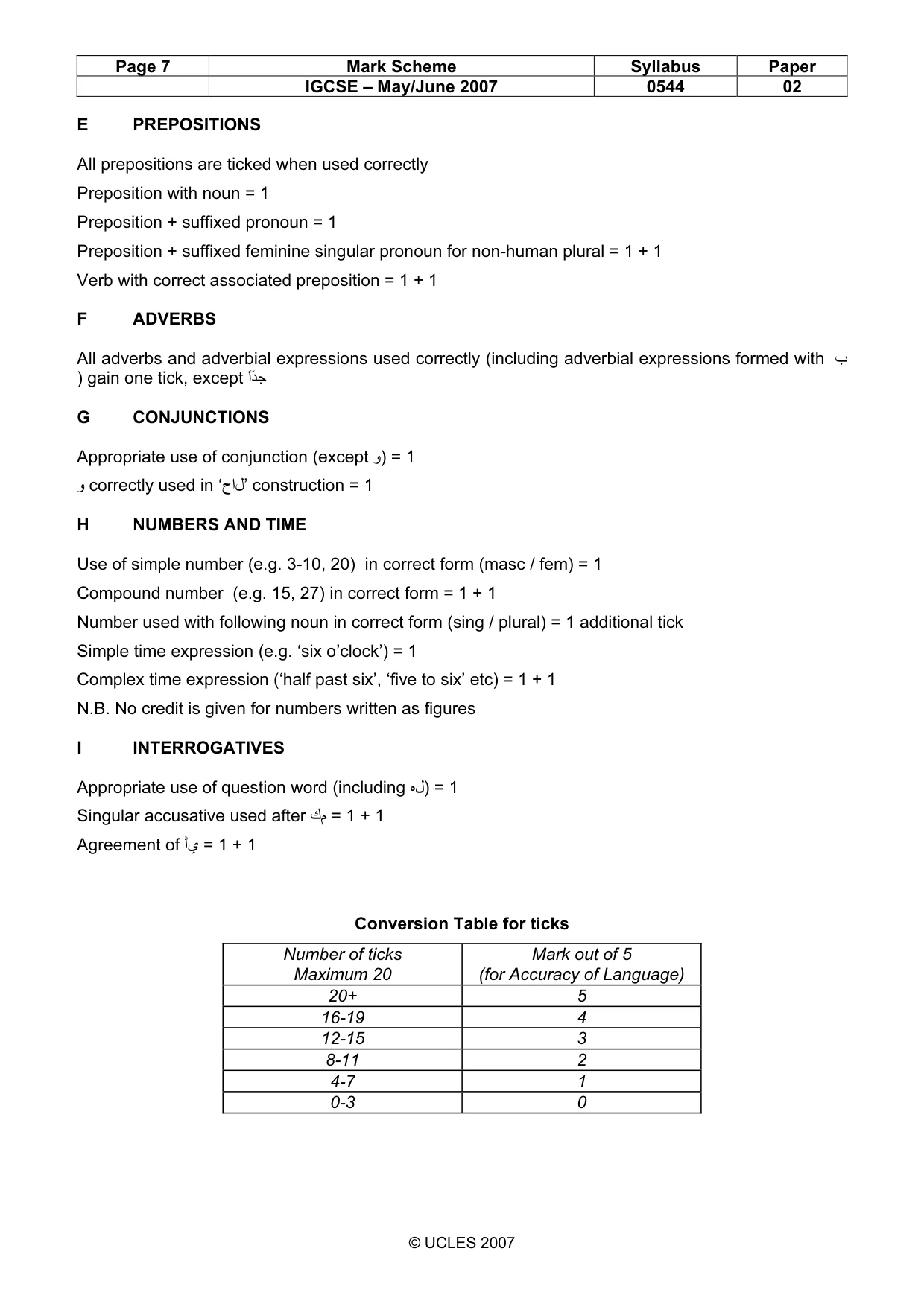 Mark scheme, page 7 of 8