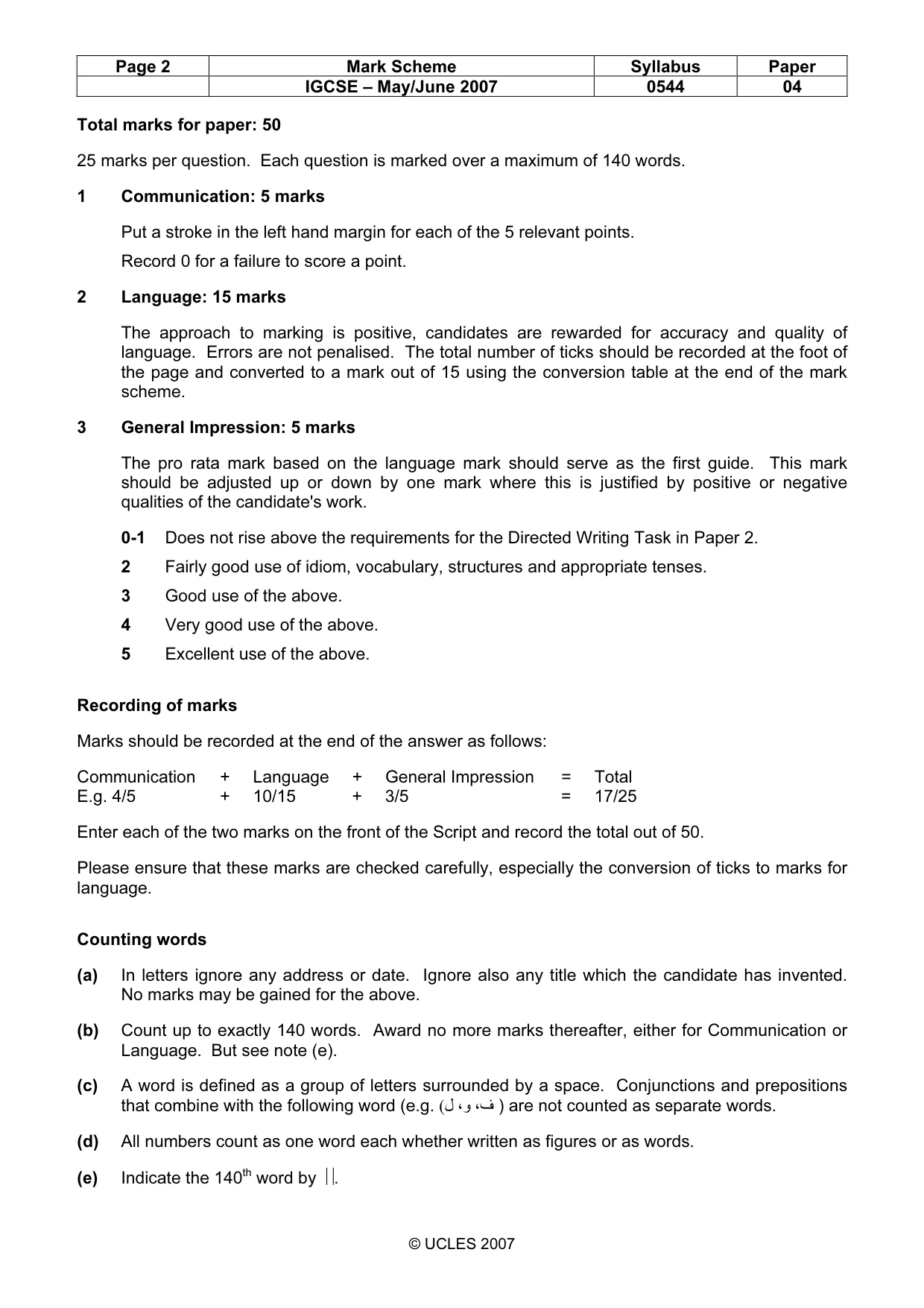 Mark scheme, page 2 of 7