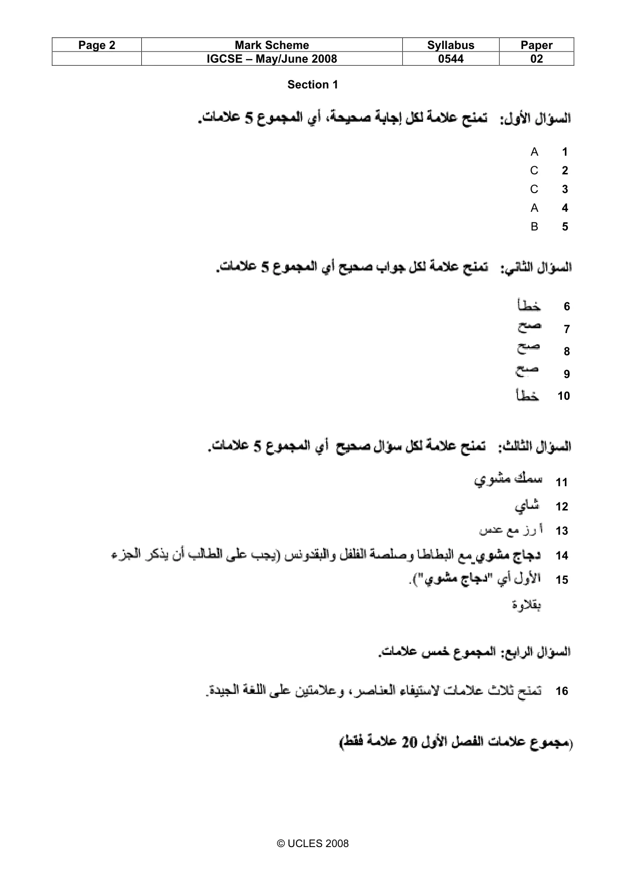 Mark scheme, page 2 of 5