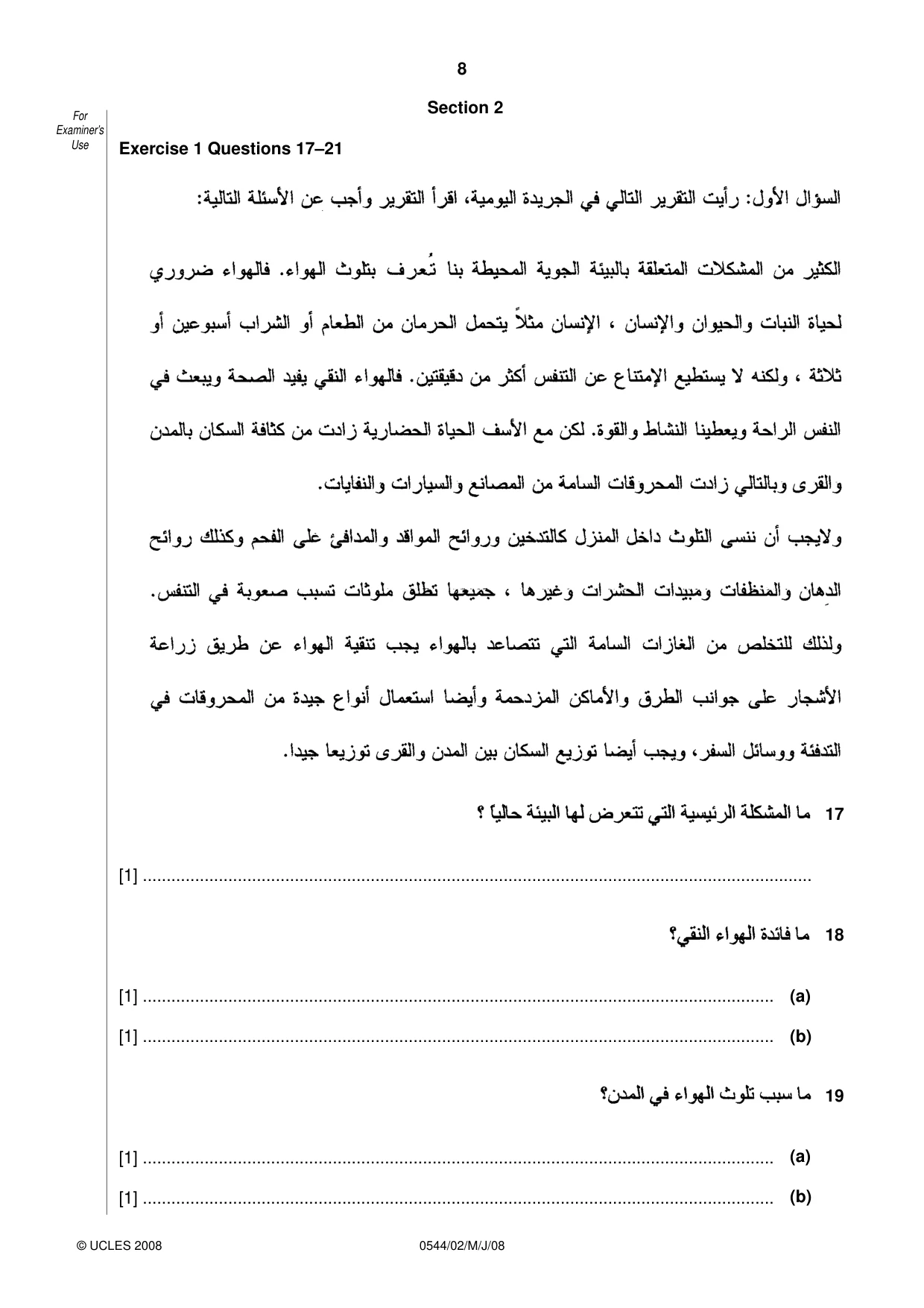 Cambridge IGCSE Arabic - Foreign Language 0544 2008 May/June Paper 2 · Variant 1 question paper, page 8 of 16