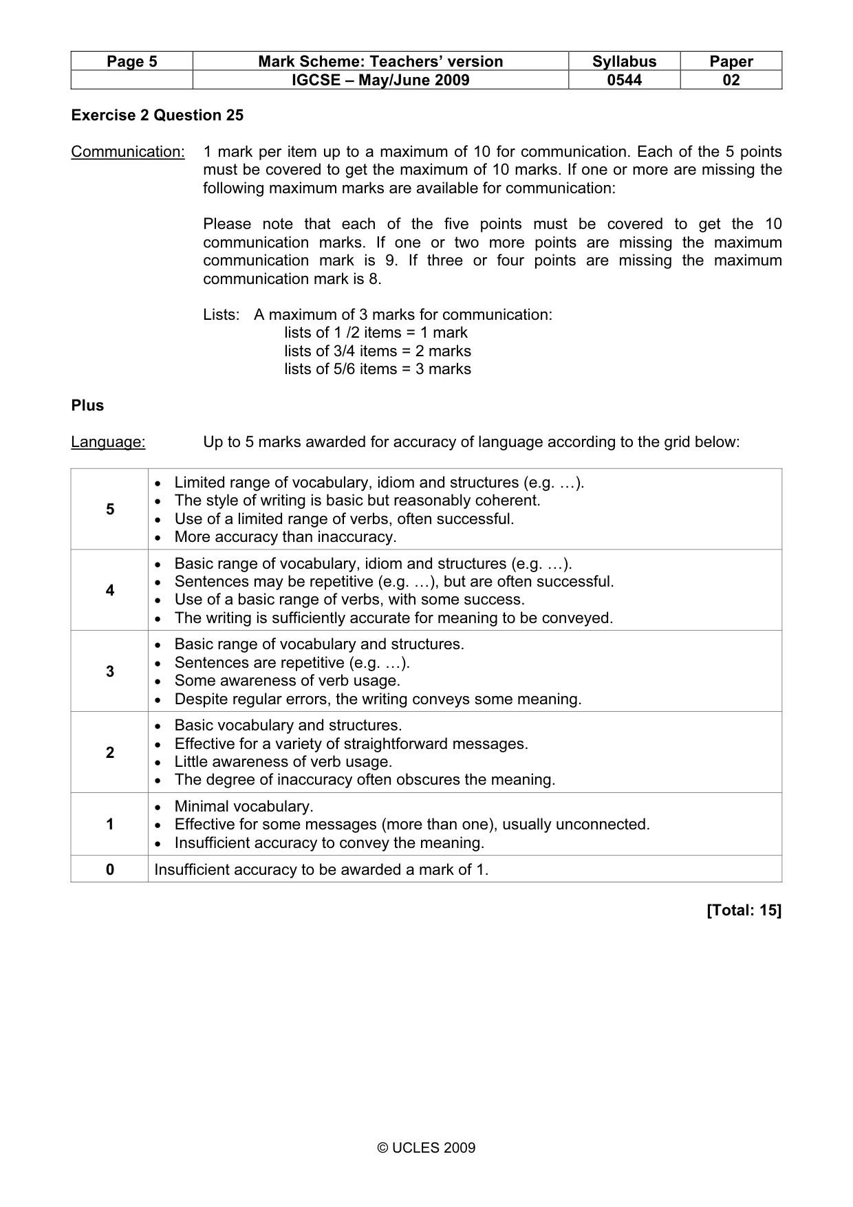 Mark scheme, page 5 of 7