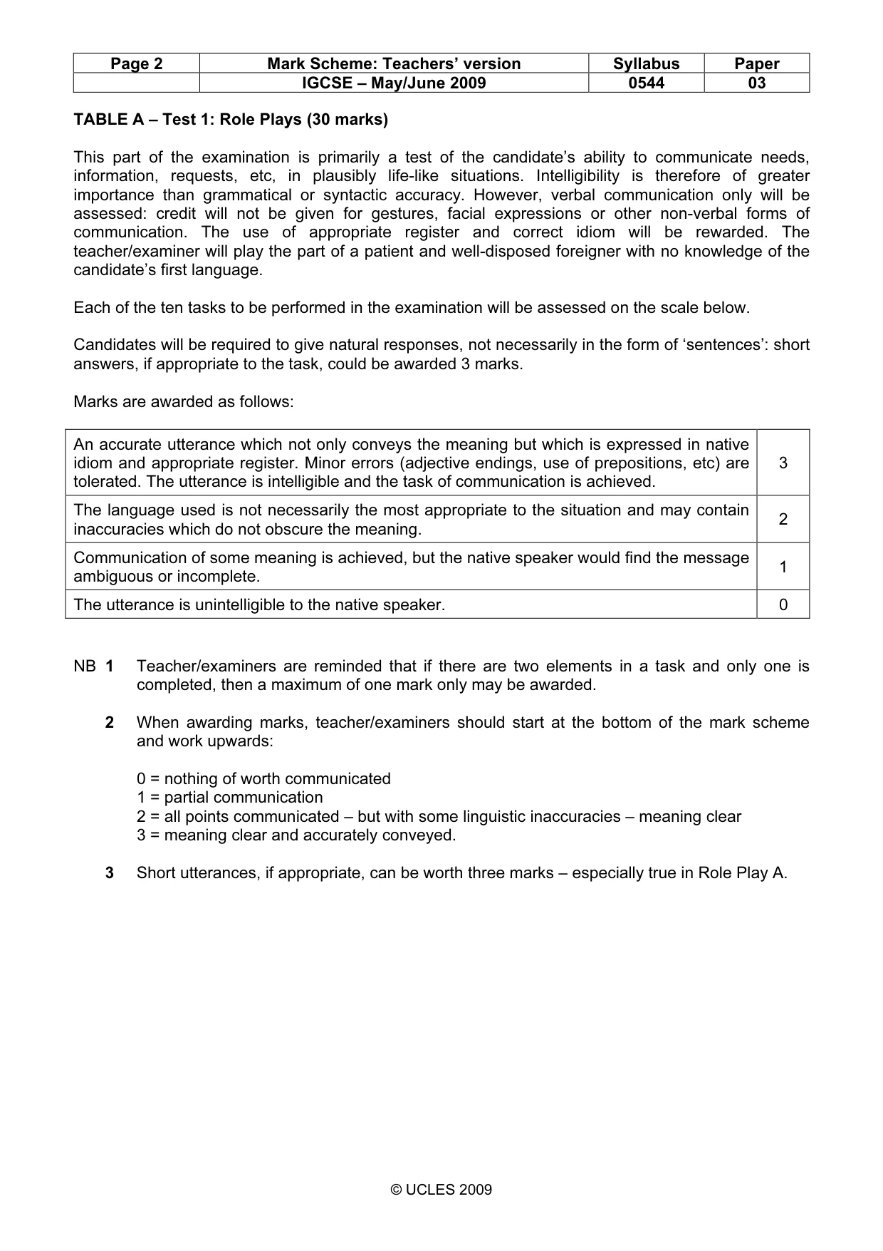 Mark scheme, page 2 of 3