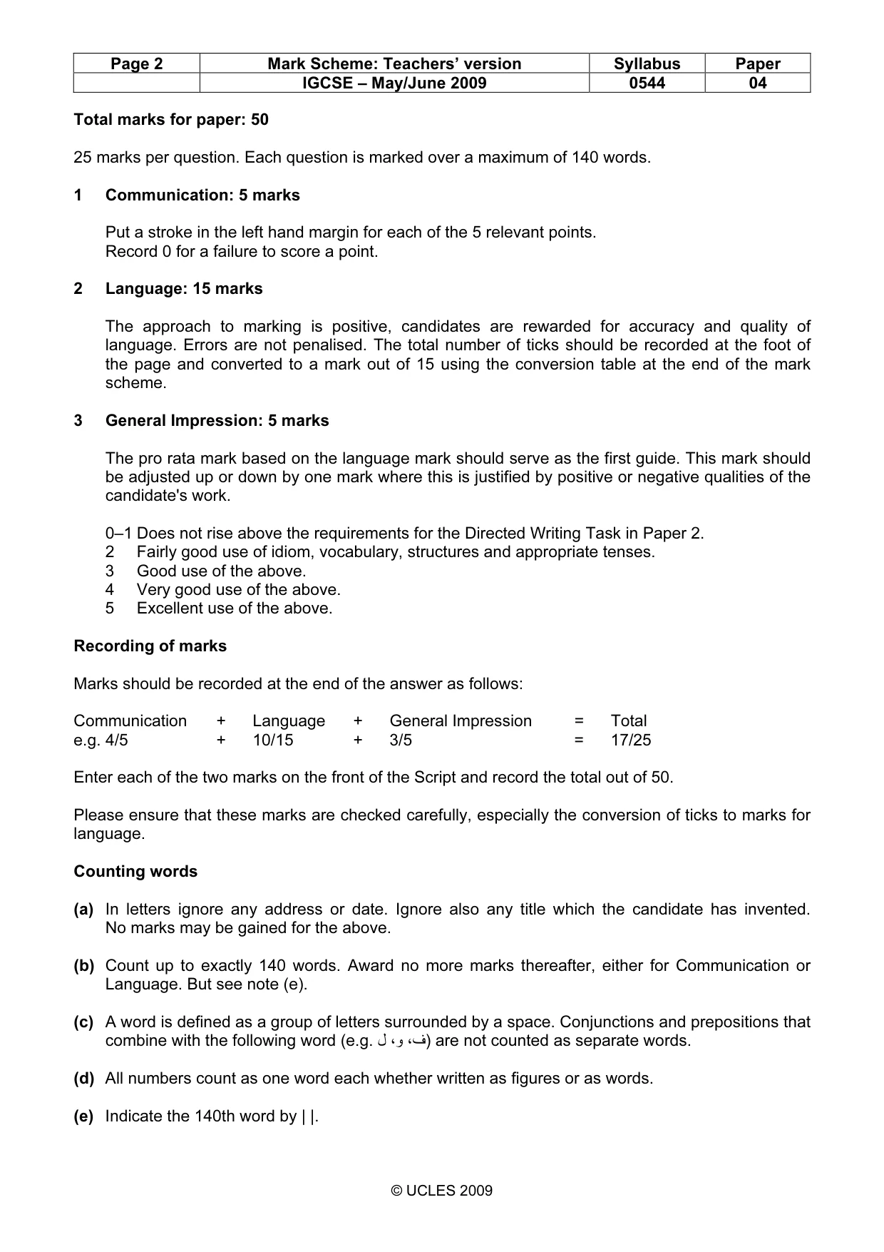 Mark scheme, page 2 of 5