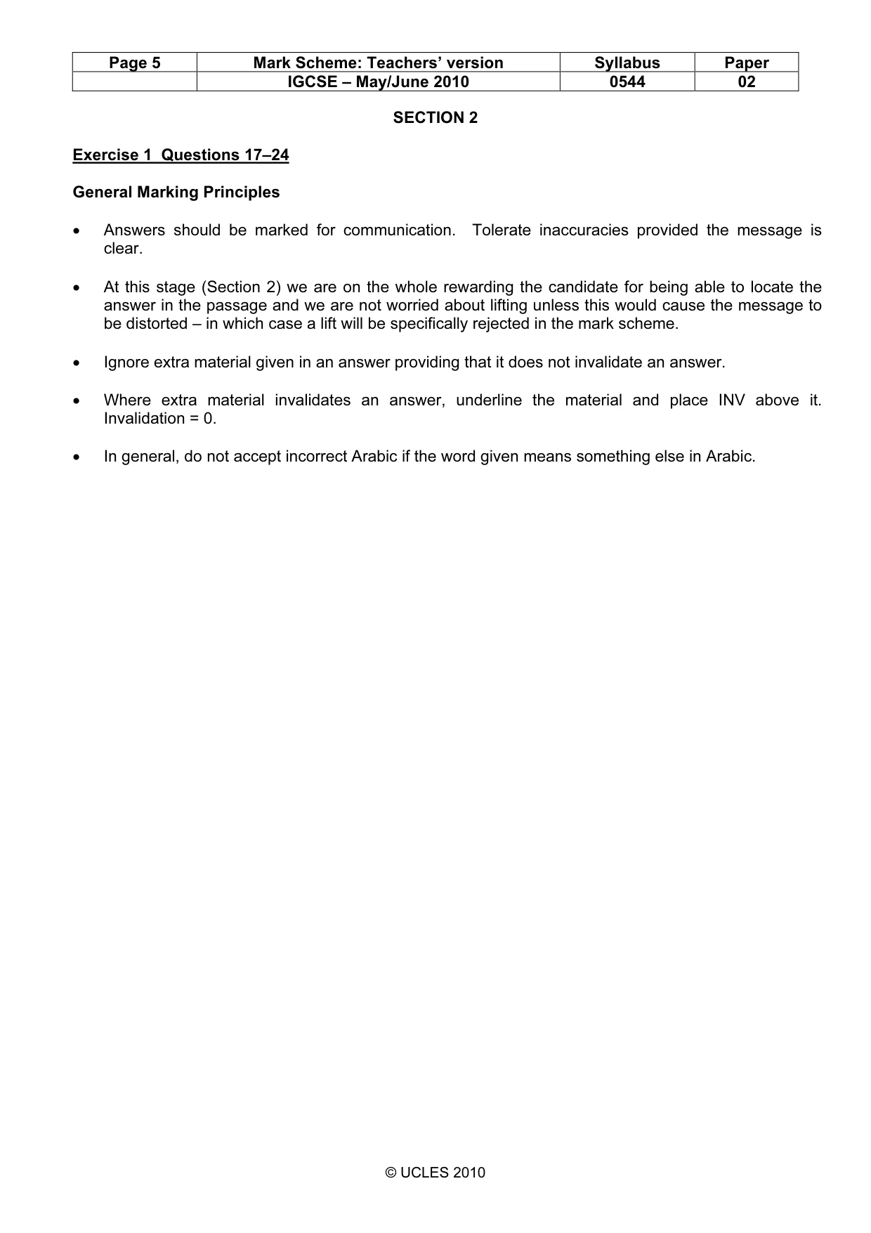 Mark scheme, page 5 of 10