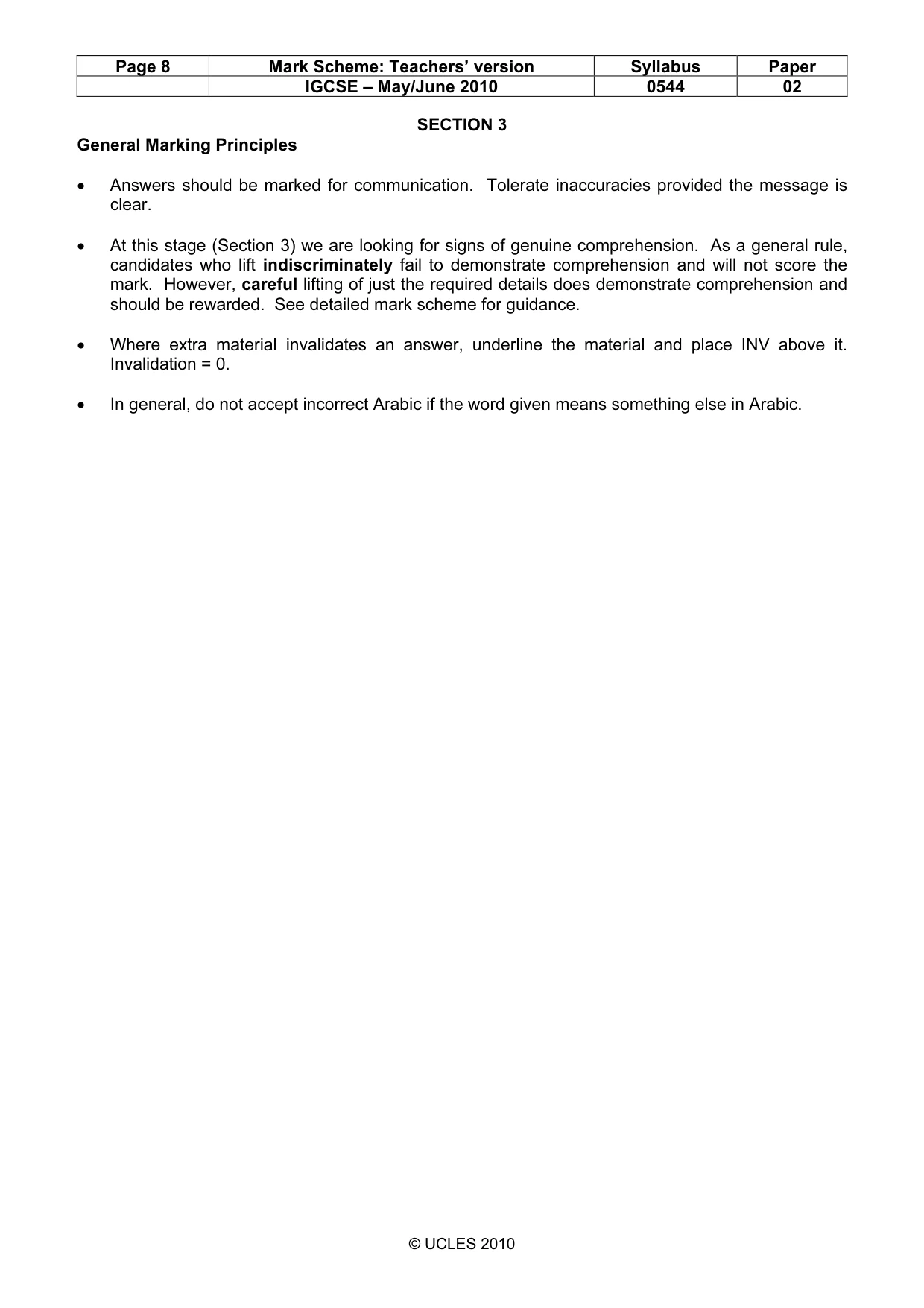 Mark scheme, page 8 of 10