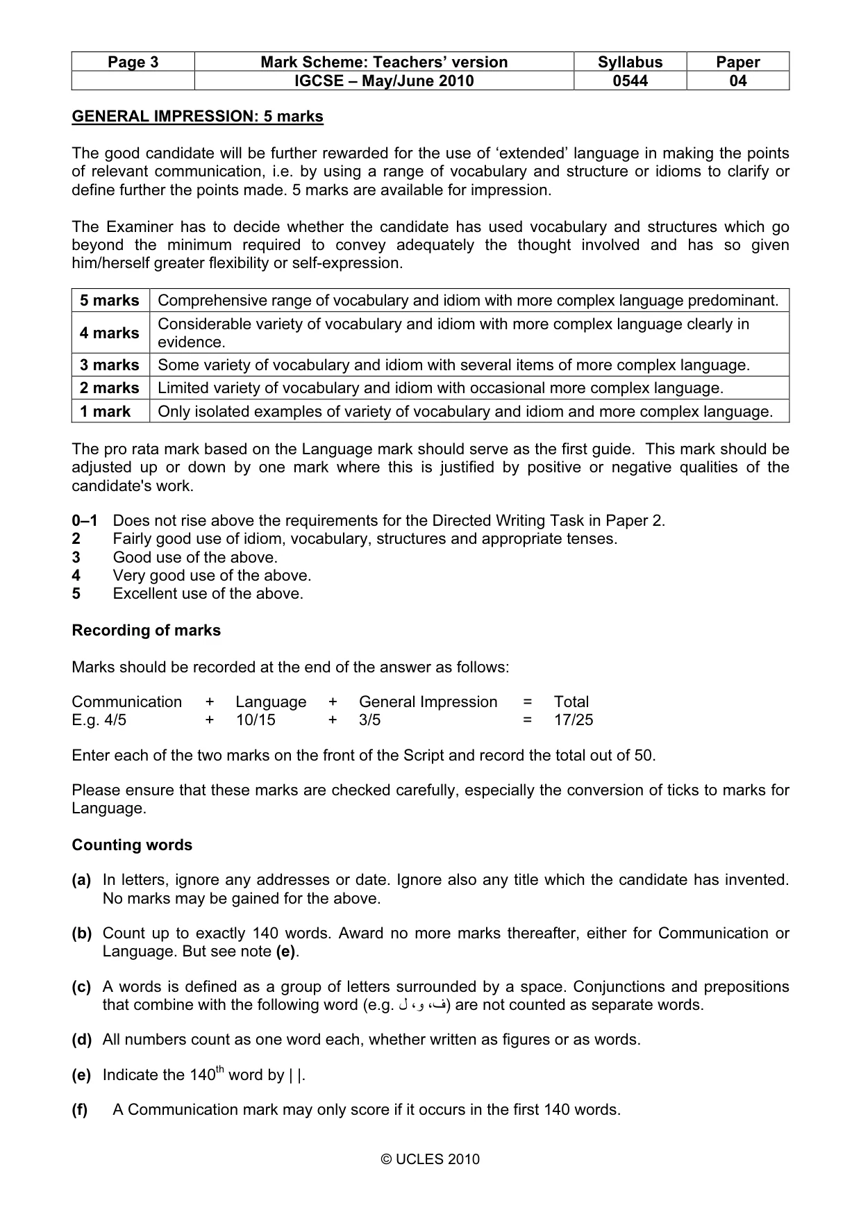 Mark scheme, page 3 of 8