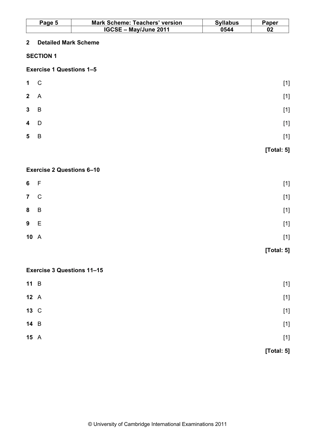 Mark scheme, page 5 of 10