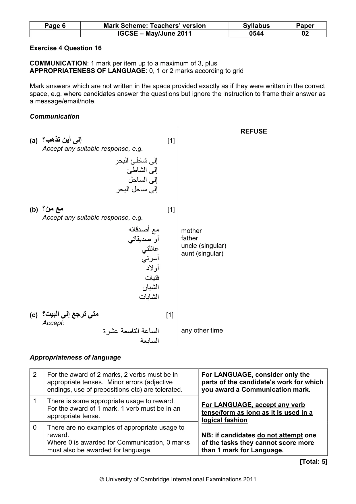 Mark scheme, page 6 of 10