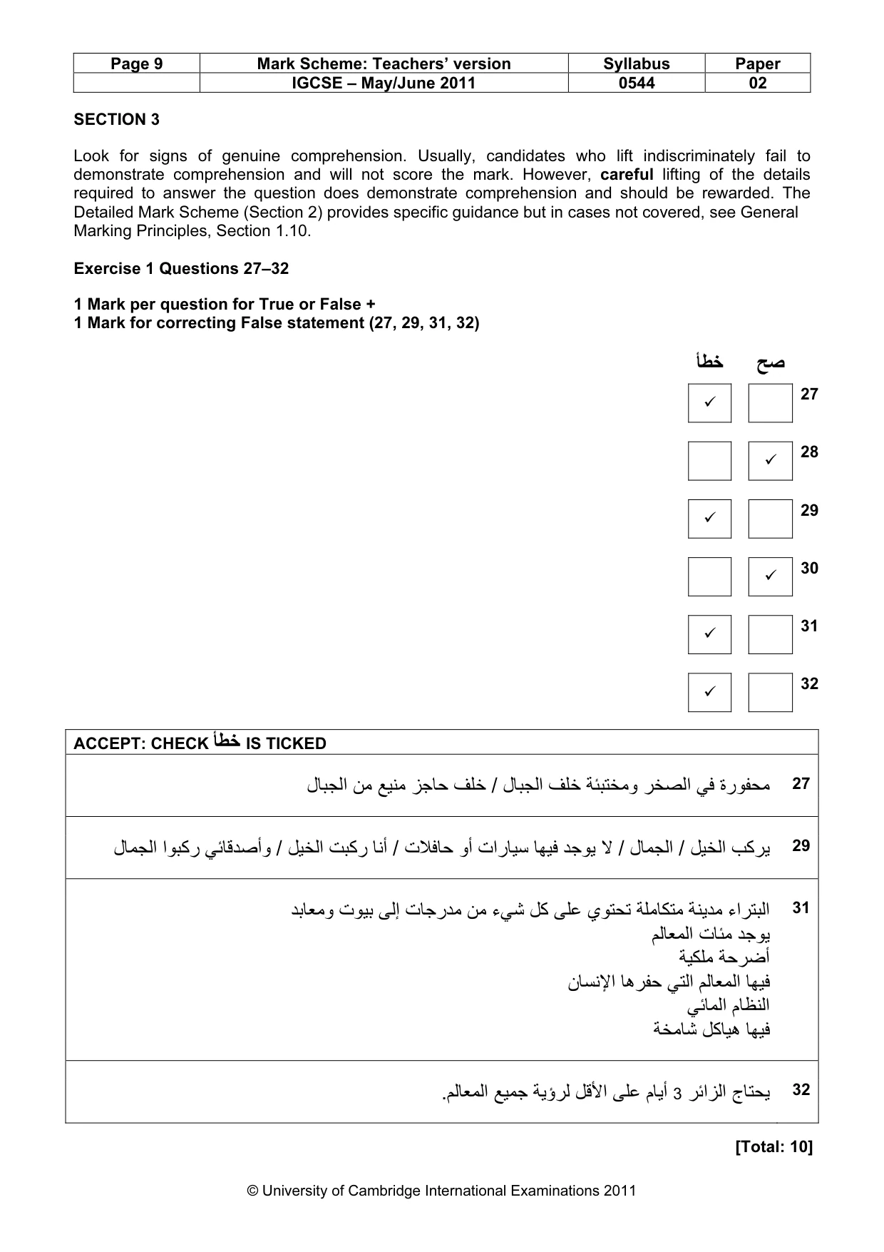 Mark scheme, page 9 of 10