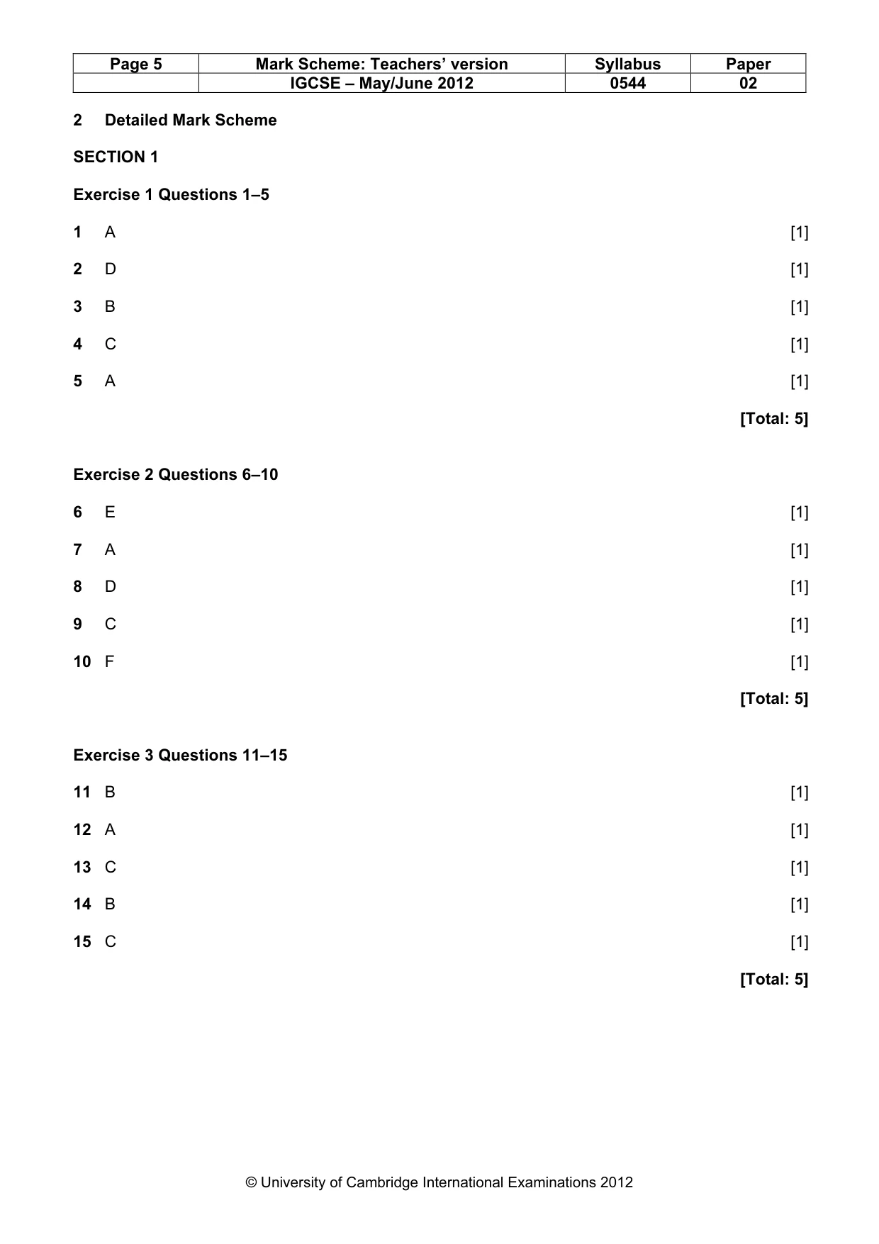 Mark scheme, page 5 of 10