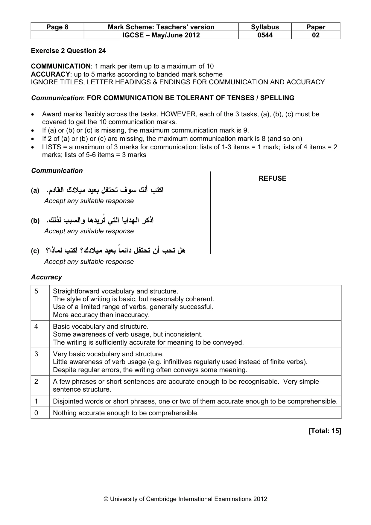 Mark scheme, page 8 of 10