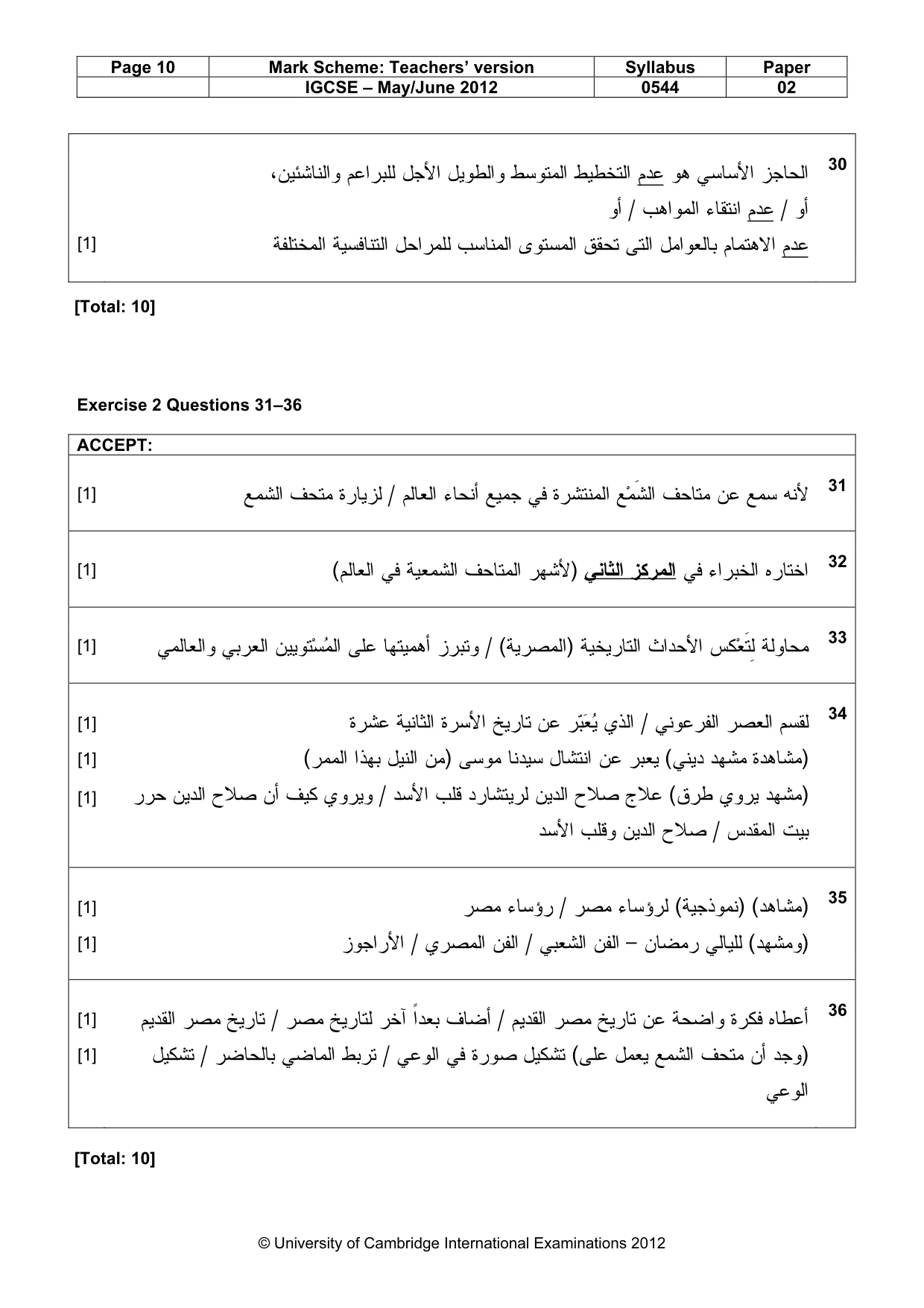 Mark scheme, page 10 of 10