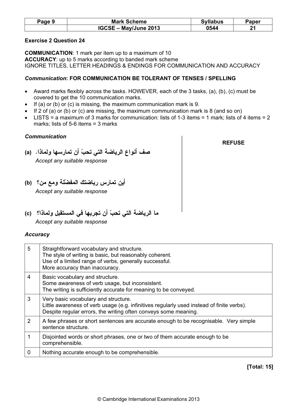 Mark scheme, page 9 of 11