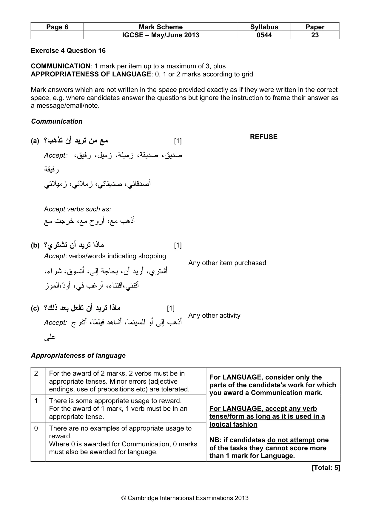 Mark scheme, page 6 of 10