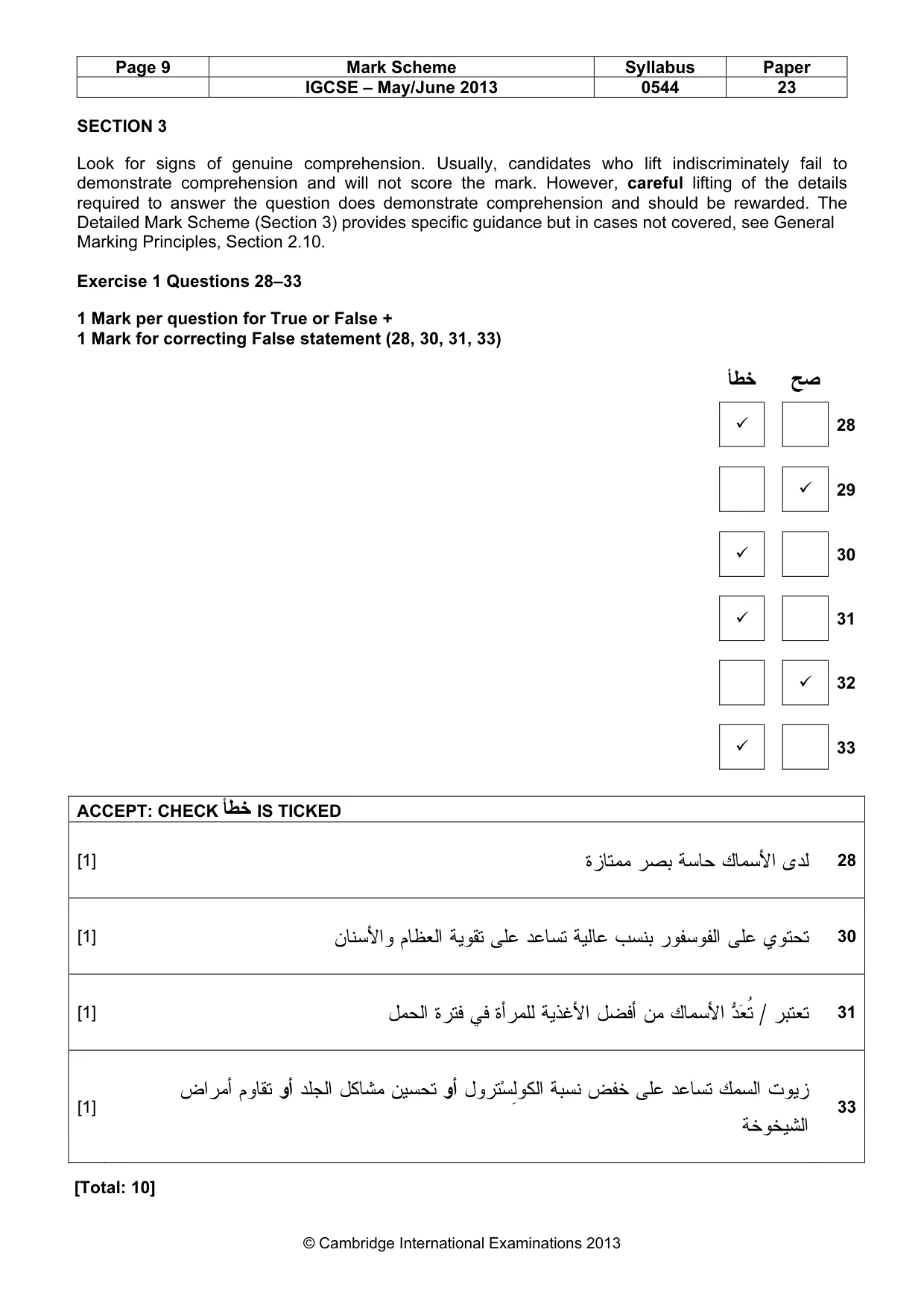 Mark scheme, page 9 of 10