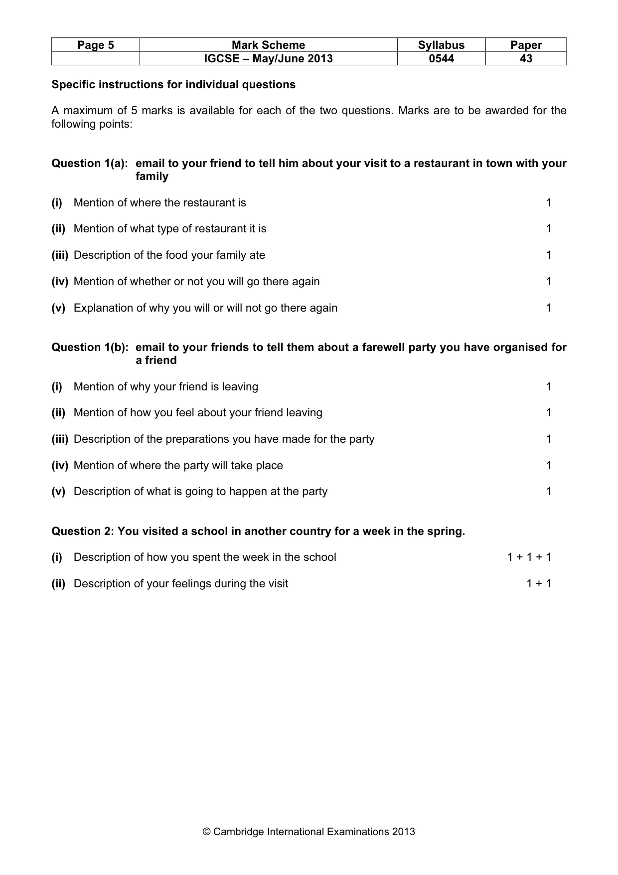 Mark scheme, page 5 of 9