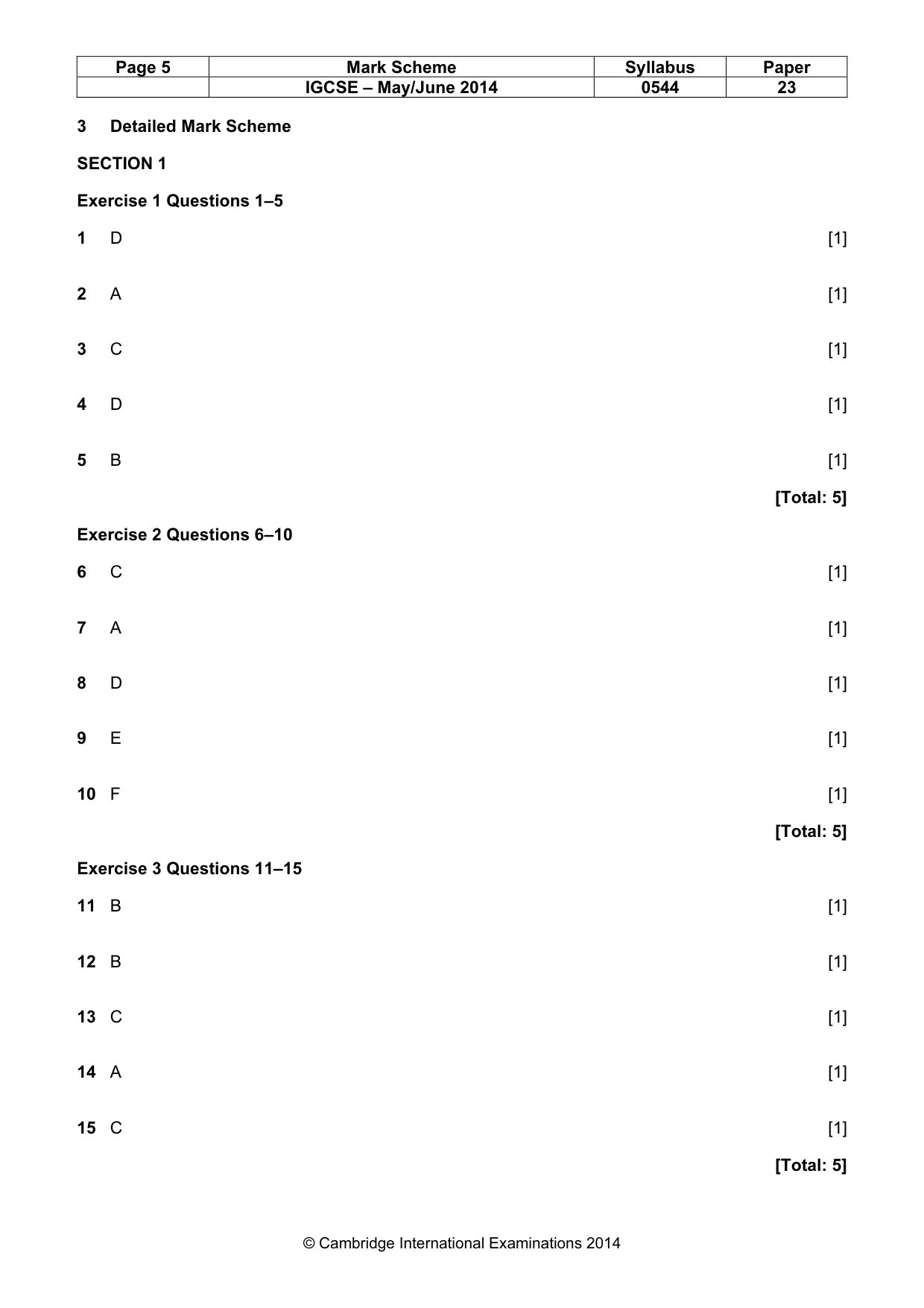 Mark scheme, page 5 of 10