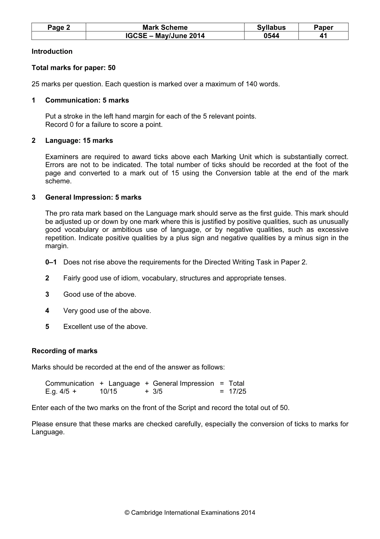 Mark scheme, page 2 of 9