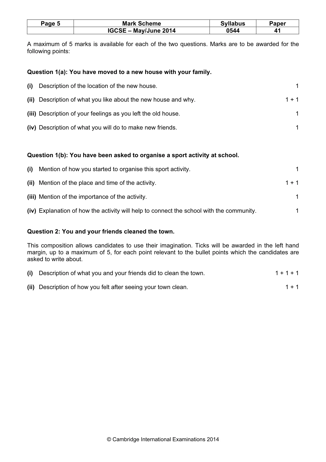 Mark scheme, page 5 of 9