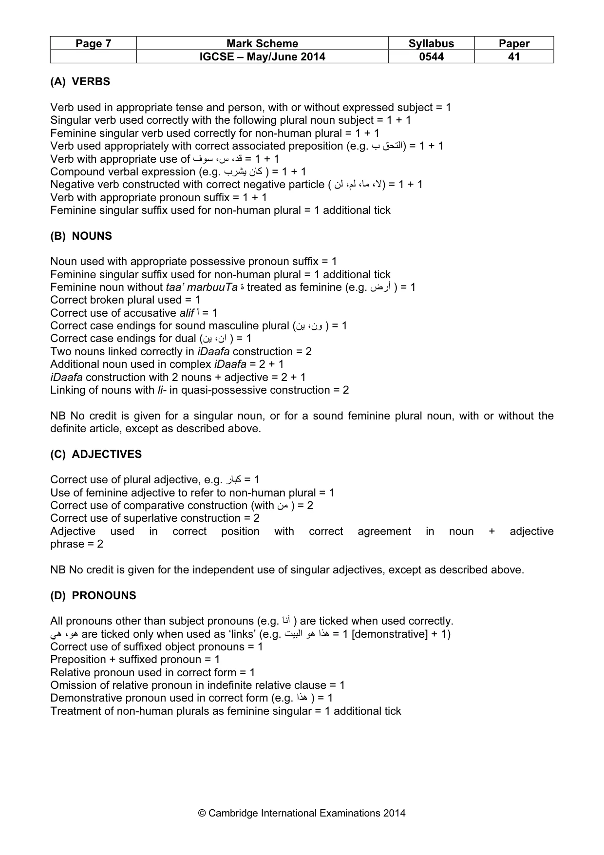 Mark scheme, page 7 of 9