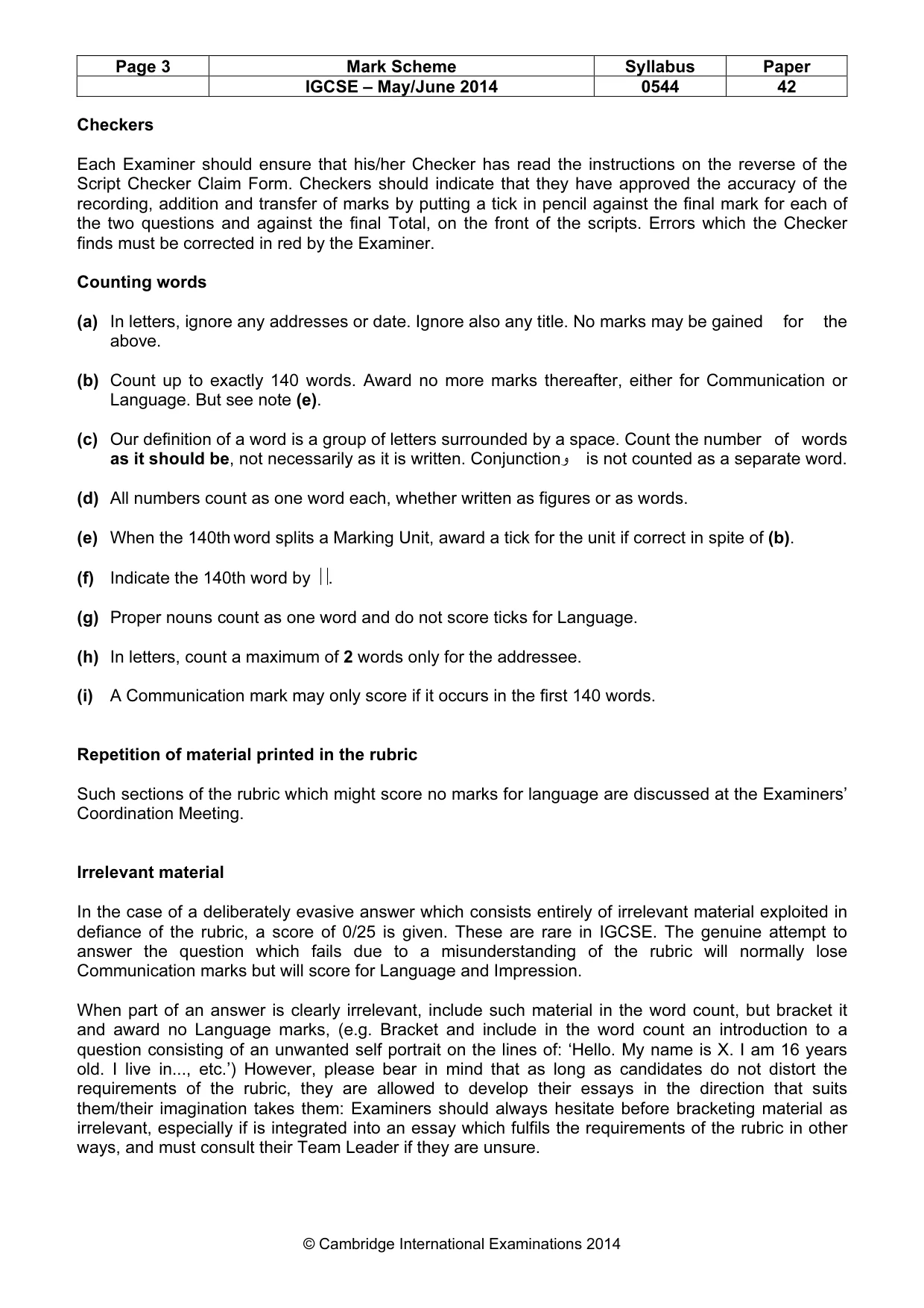 Mark scheme, page 3 of 9