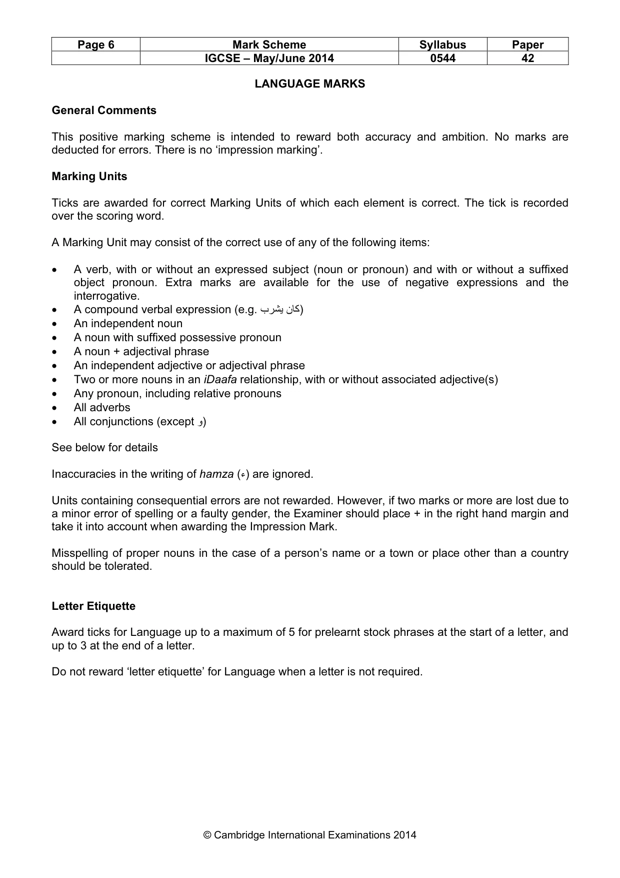 Mark scheme, page 6 of 9