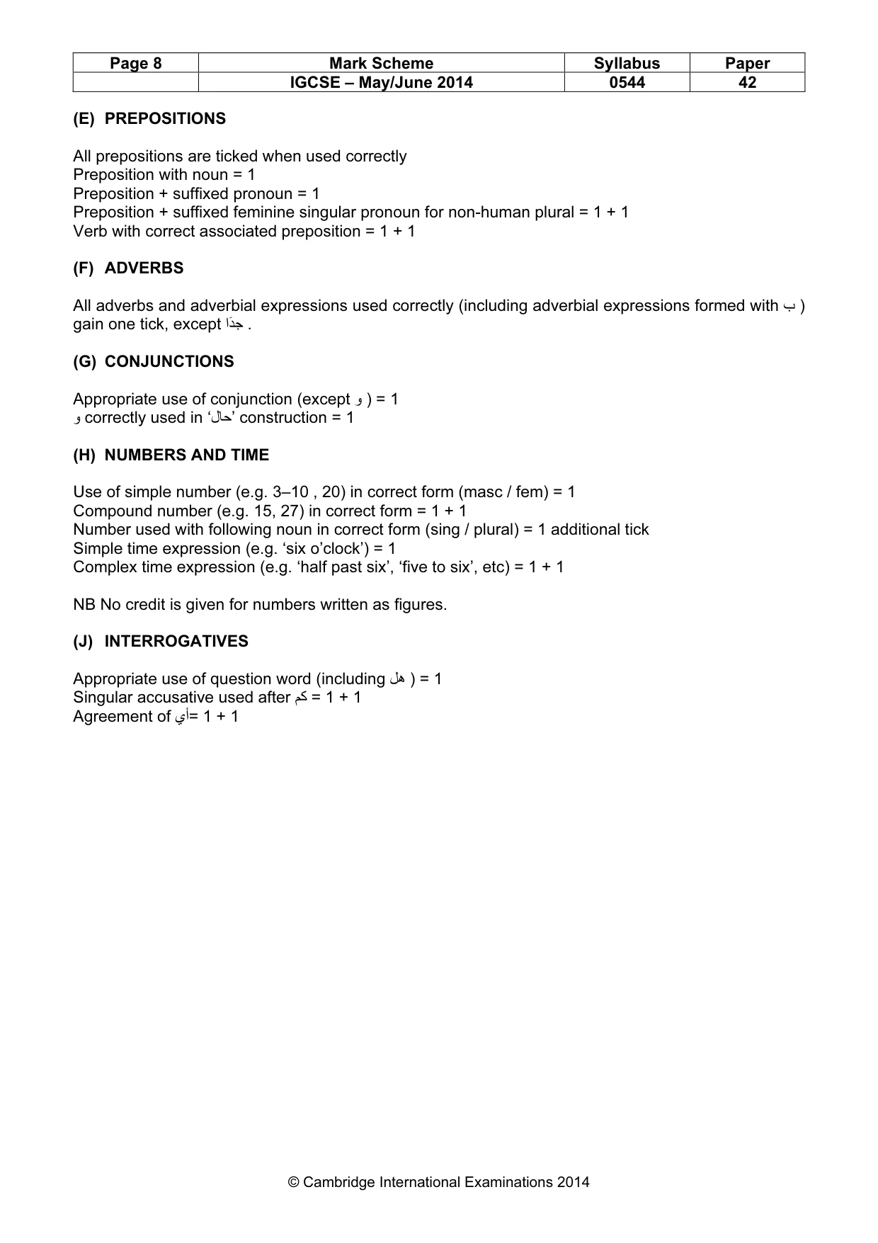 Mark scheme, page 8 of 9