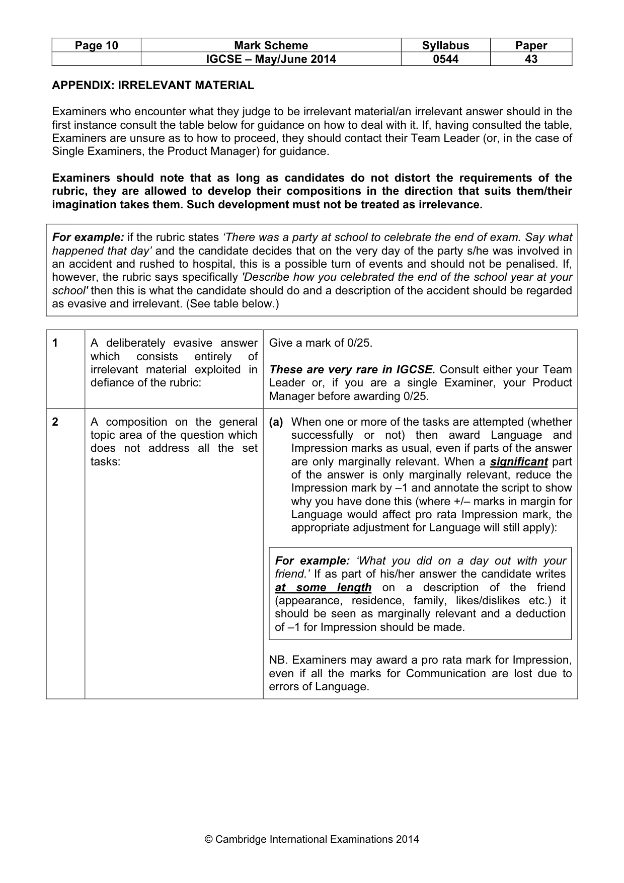 Mark scheme, page 10 of 11