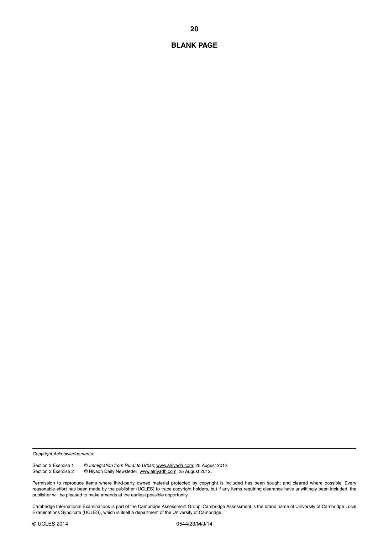 Cambridge IGCSE Arabic - Foreign Language 0544 2014 May/June Paper 2 · Variant 3 question paper, page 20 of 20
