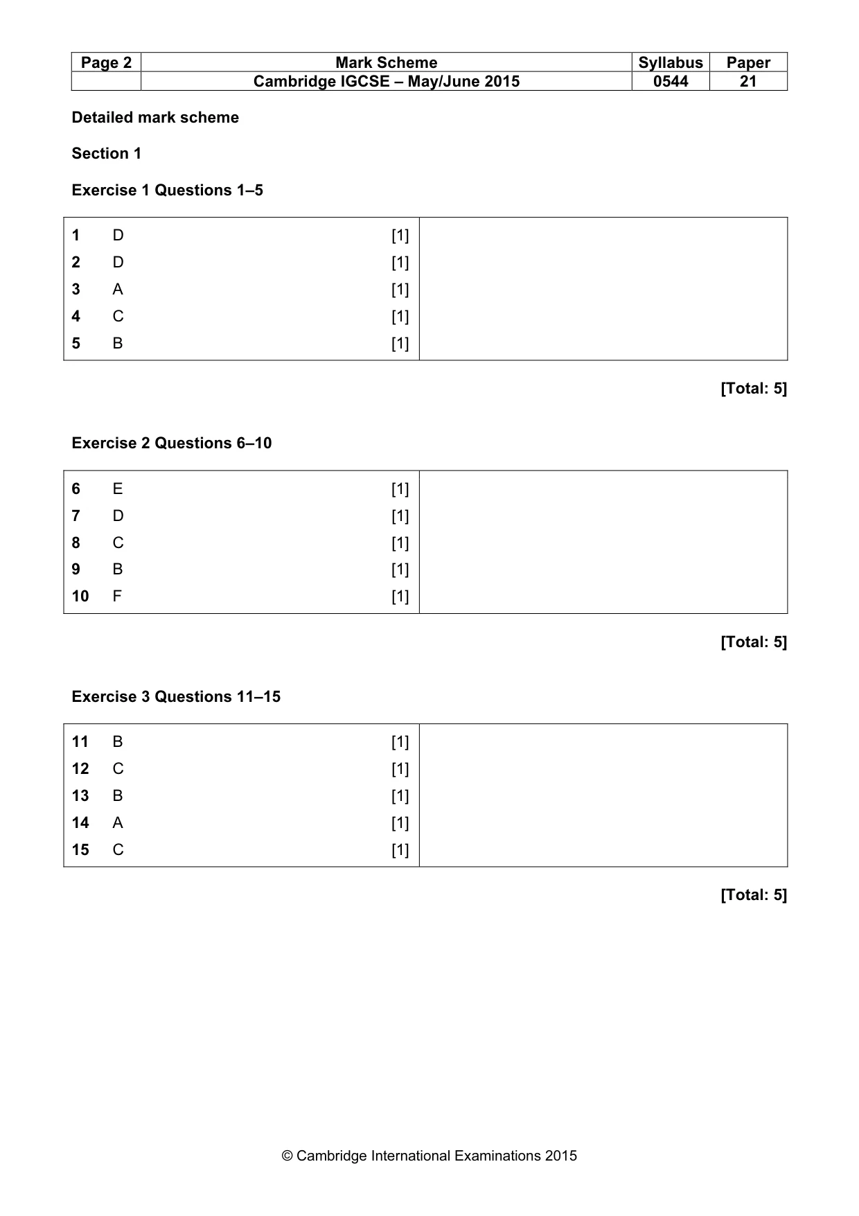 Mark scheme, page 2 of 5