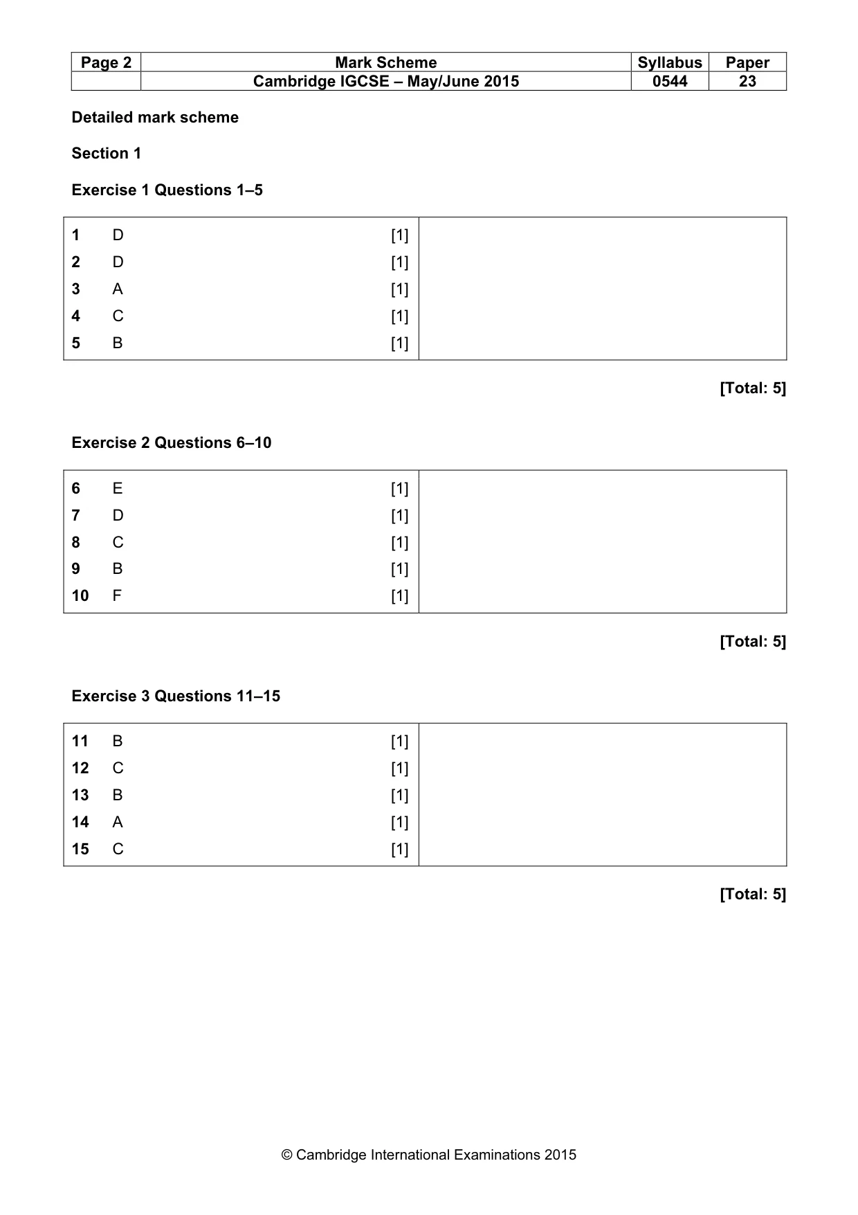 Mark scheme, page 2 of 5