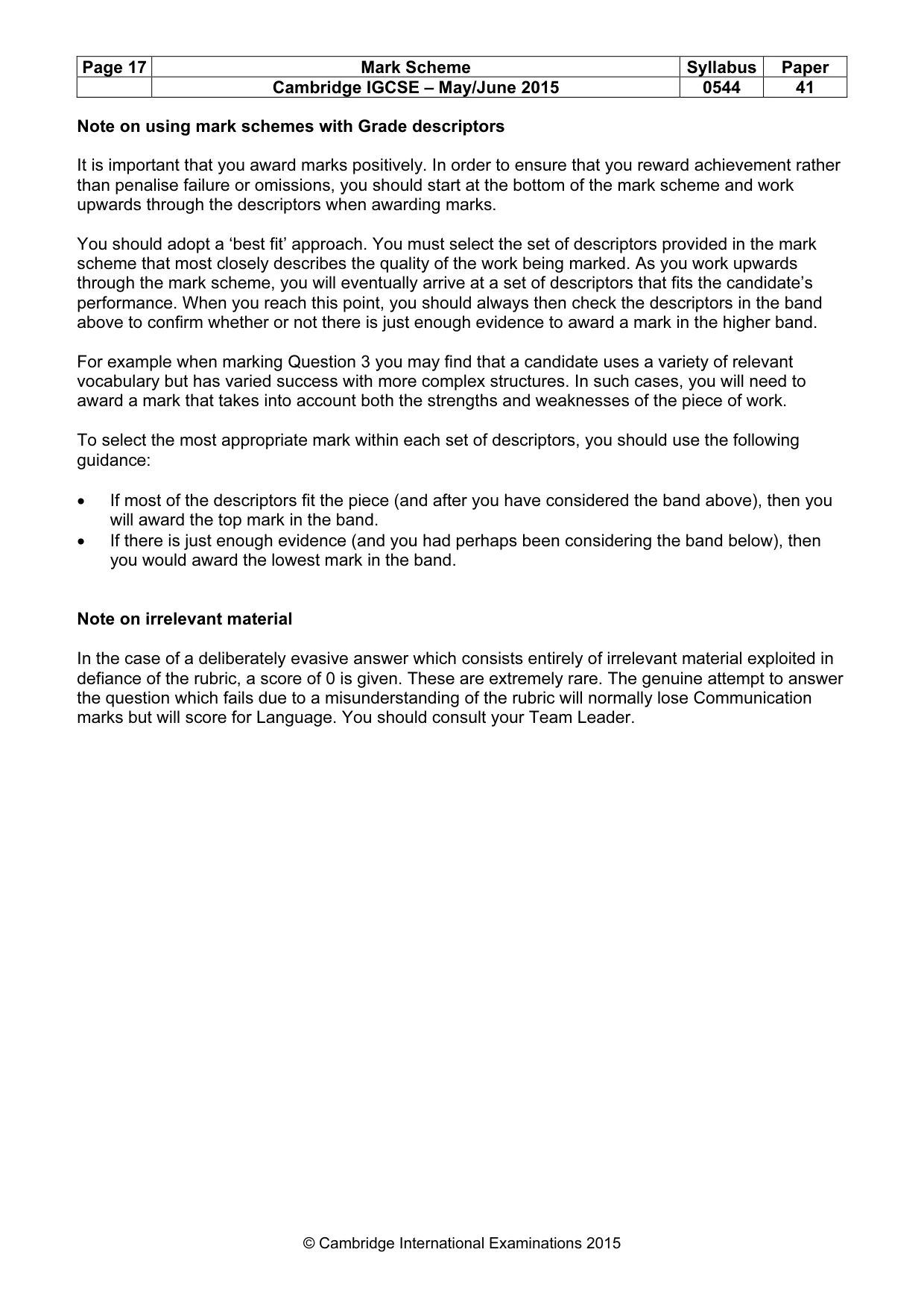 Mark scheme, page 17 of 17