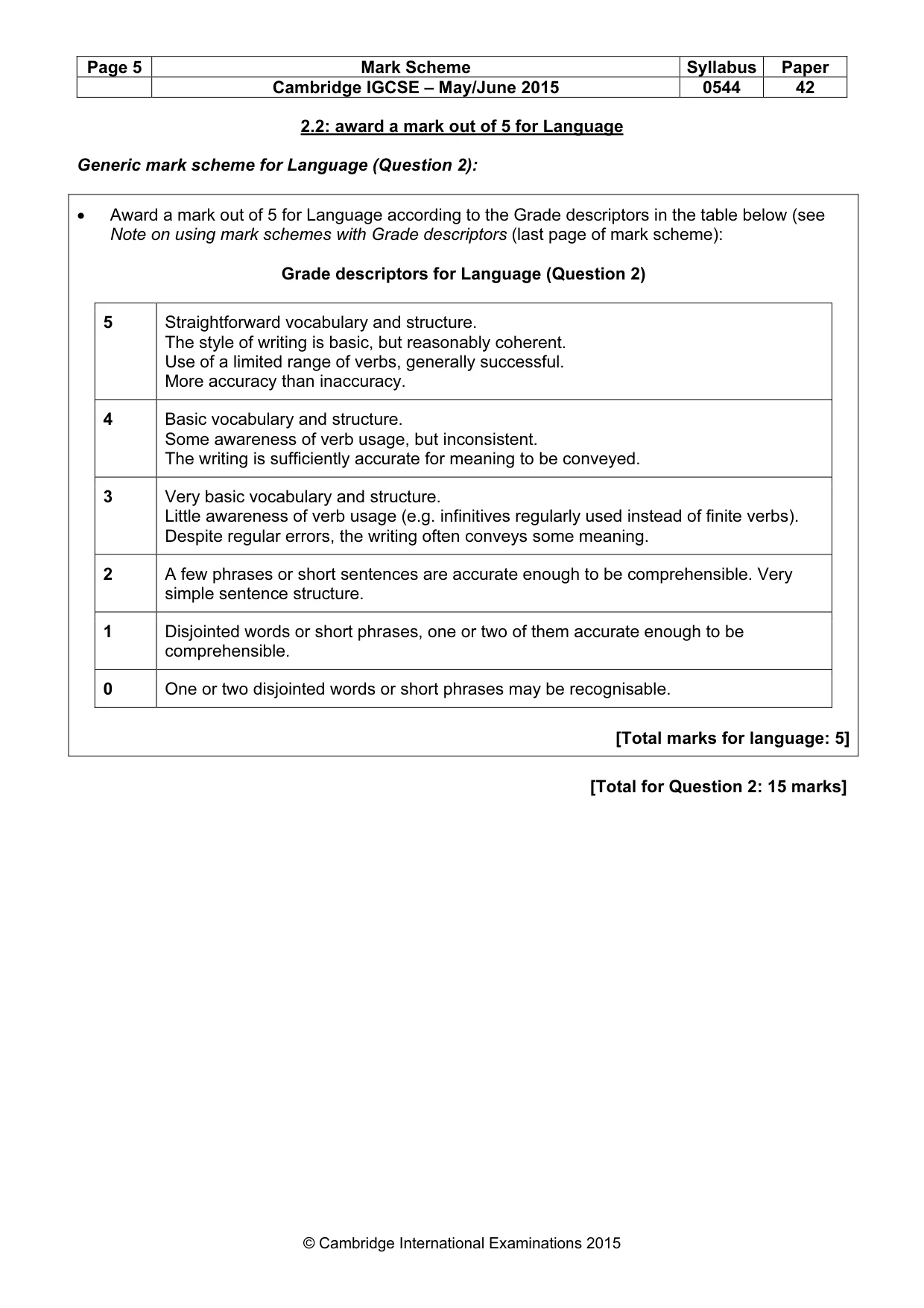 Mark scheme, page 5 of 15