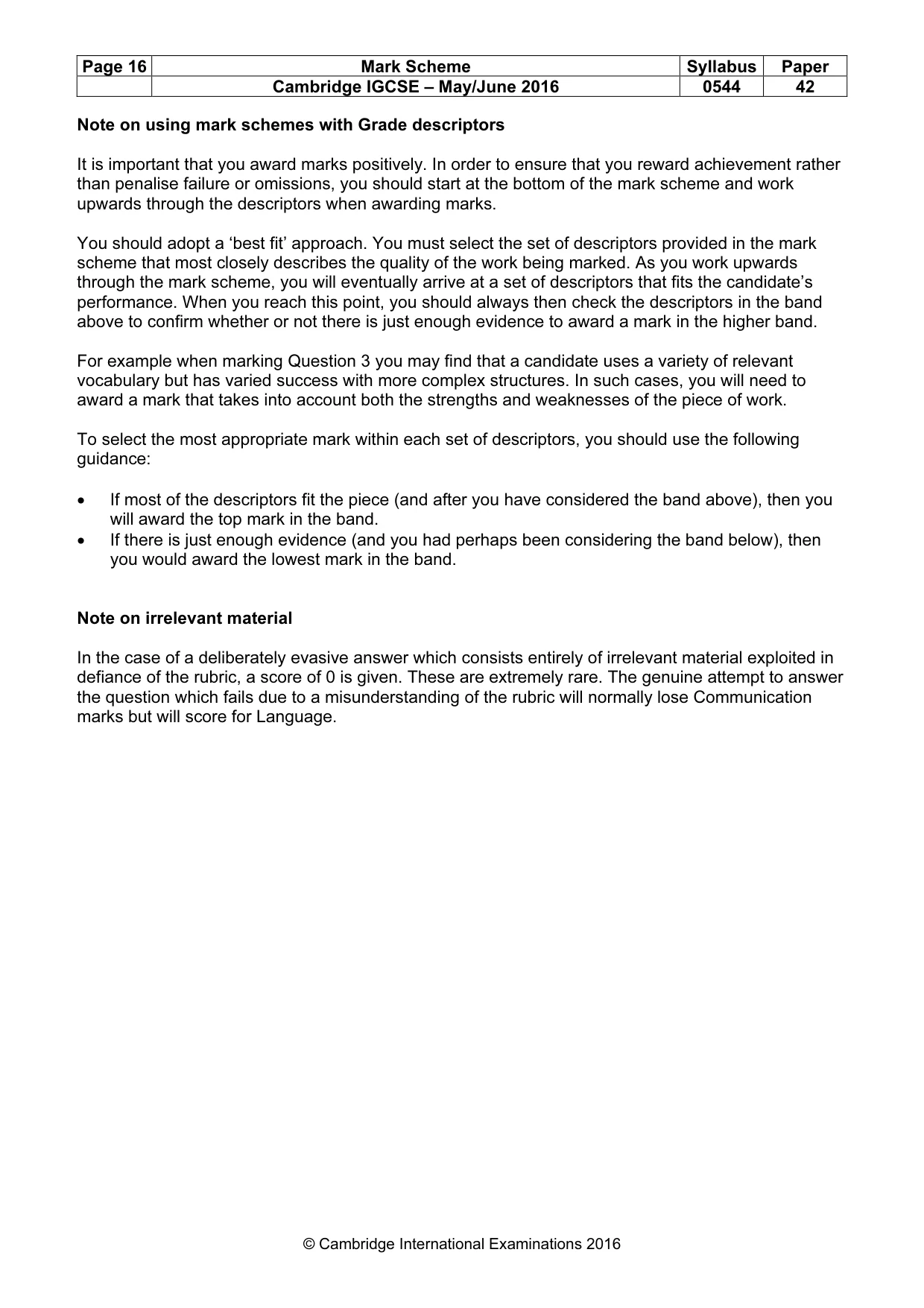 Mark scheme, page 16 of 16