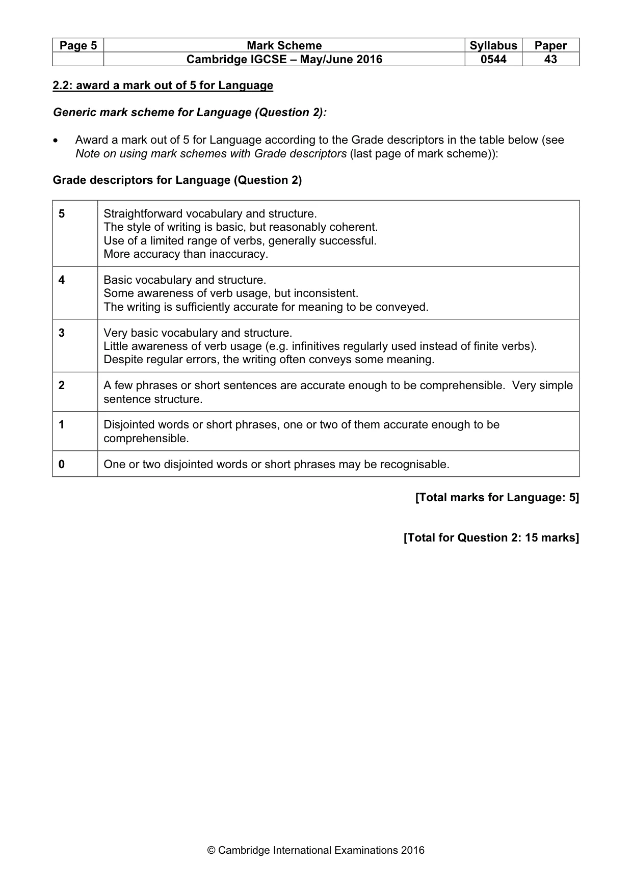 Mark scheme, page 5 of 15