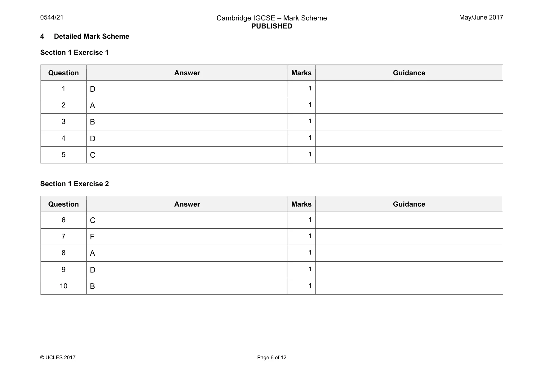 Mark scheme, page 6 of 12