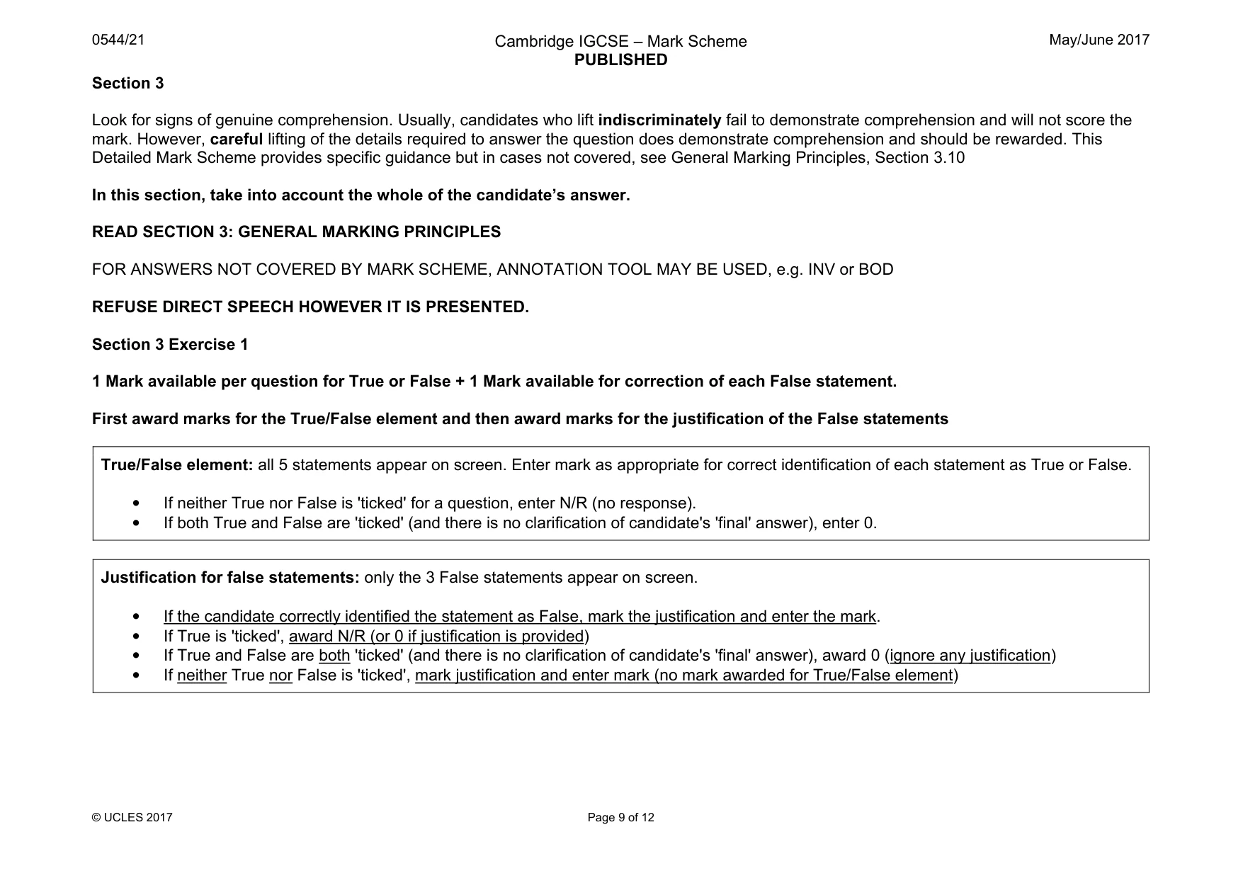 Mark scheme, page 9 of 12