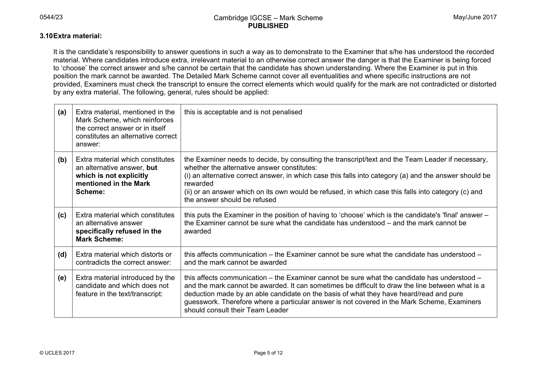 Mark scheme, page 5 of 12