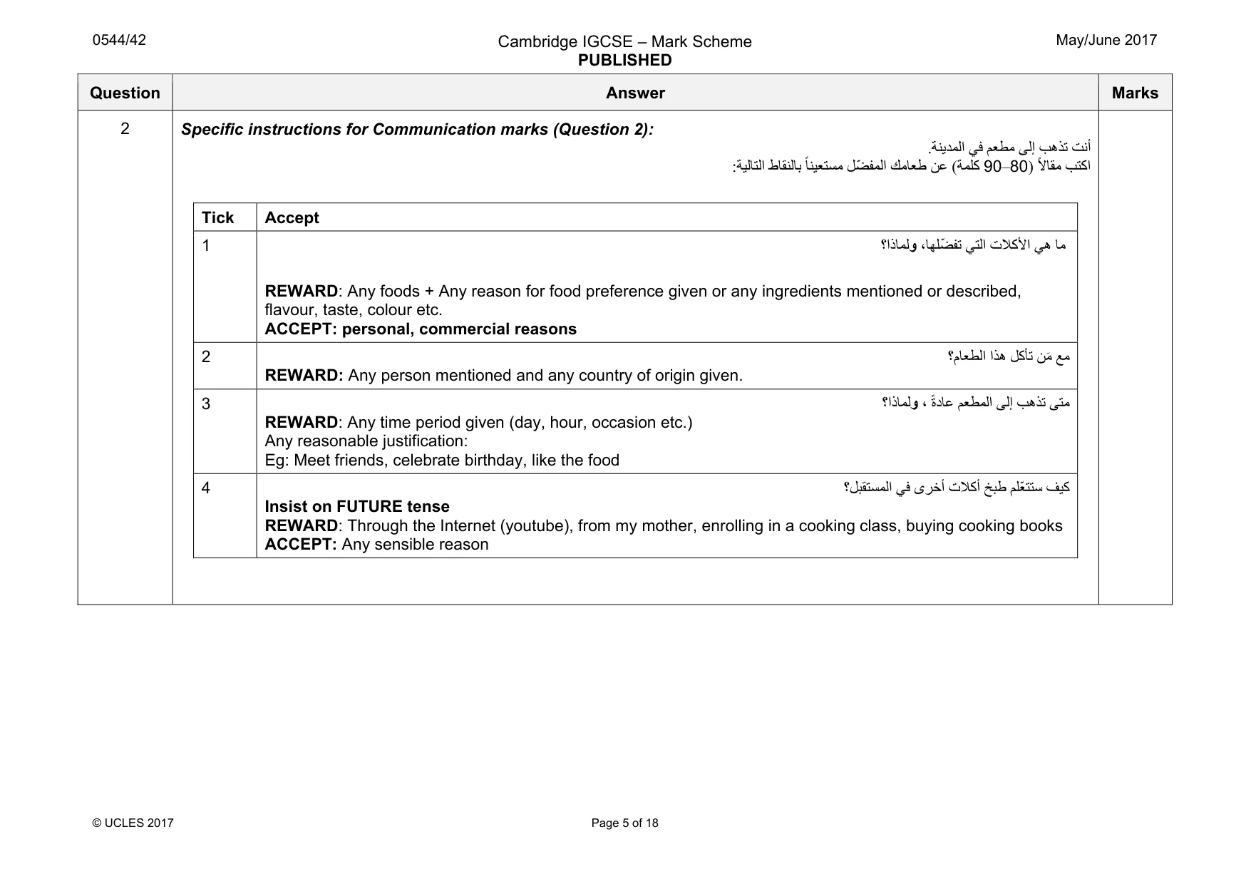 Mark scheme, page 5 of 18