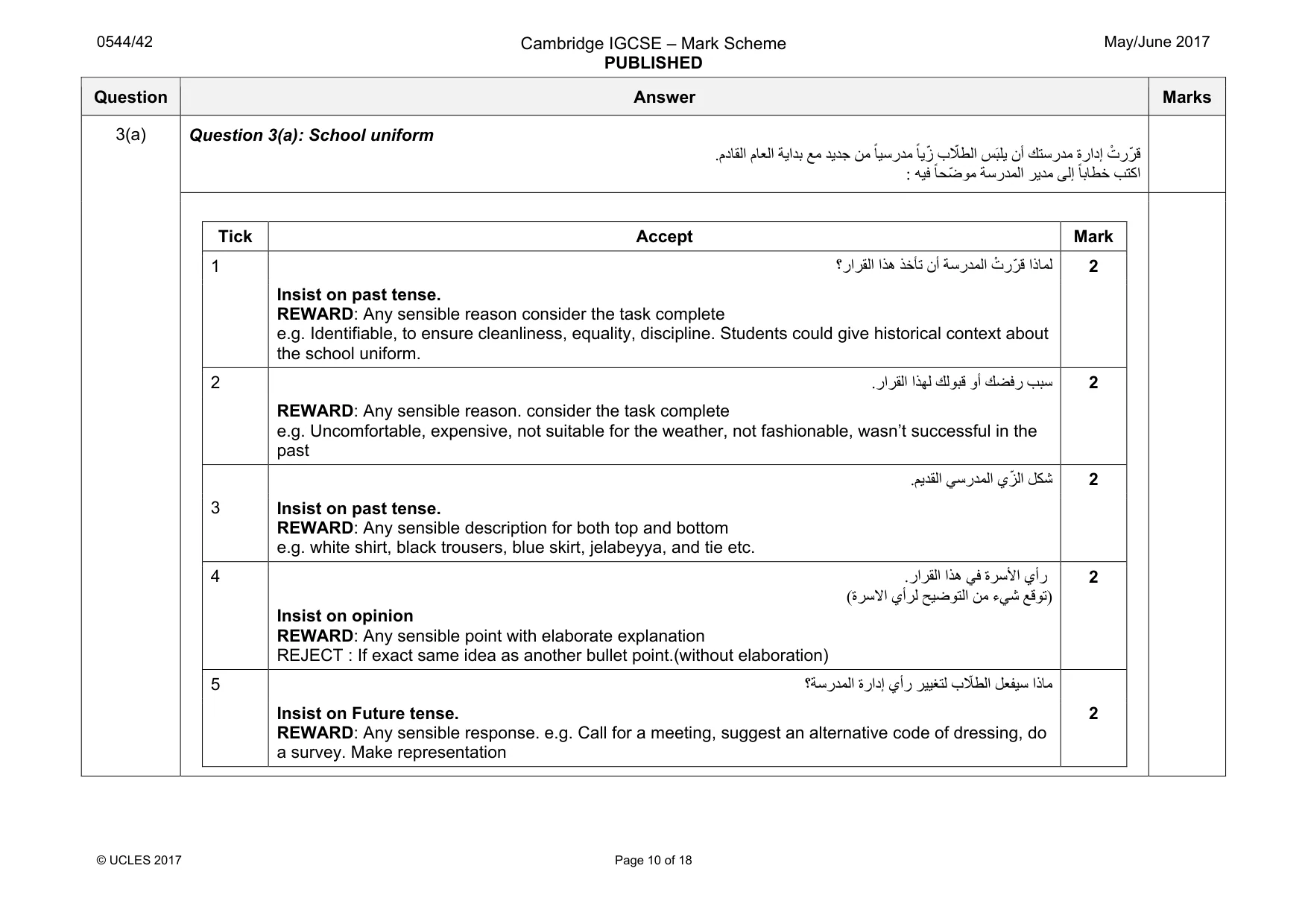 Mark scheme, page 10 of 18